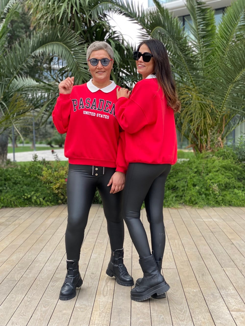 Kırmızı Pasadena Polo Yaka İki İplik Kadın Sweatshirt