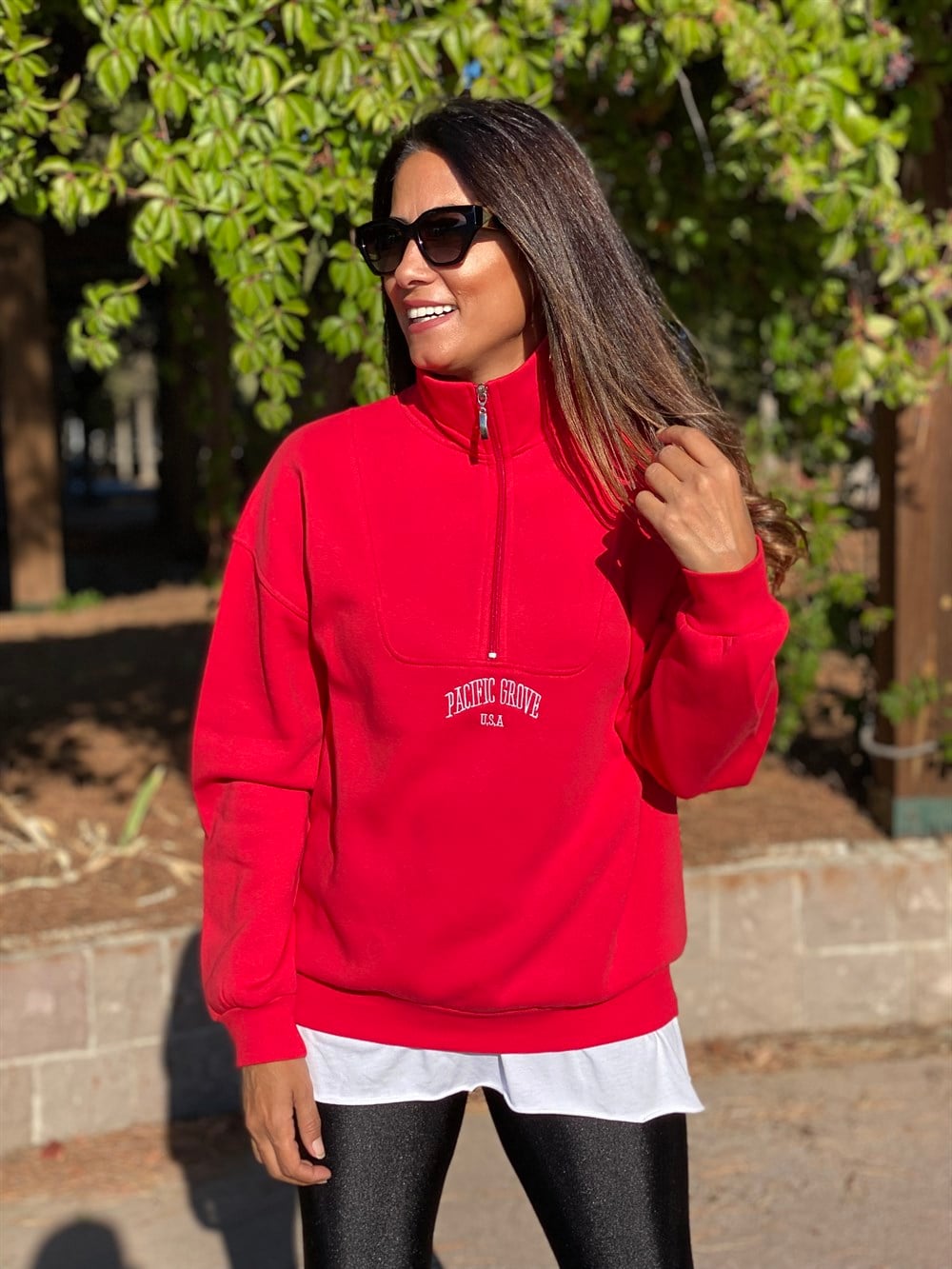 Kırmızı Pacific Fermuar Detay Kadın Sweatshirt