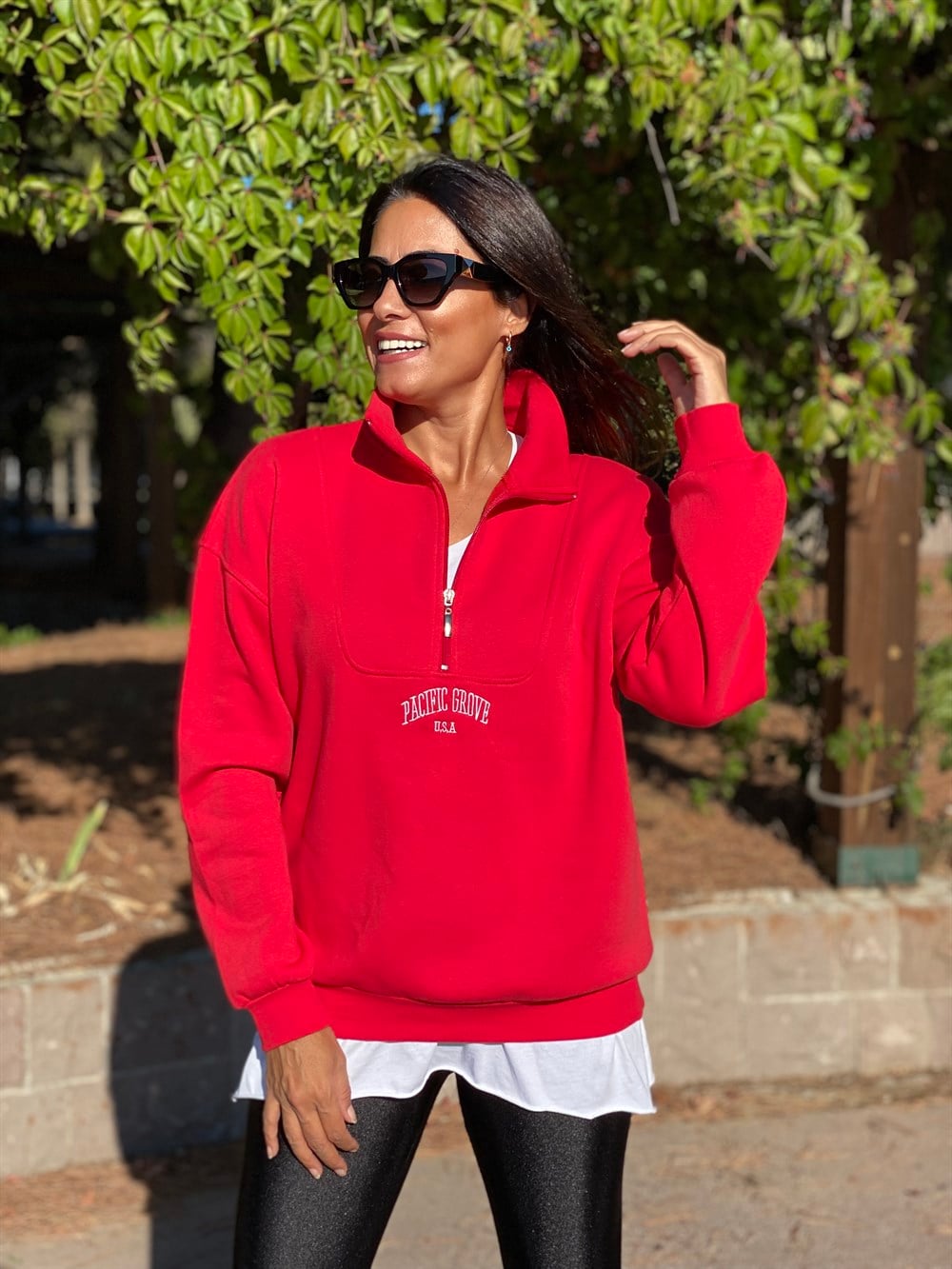 Kırmızı Pacific Fermuar Detay Kadın Sweatshirt