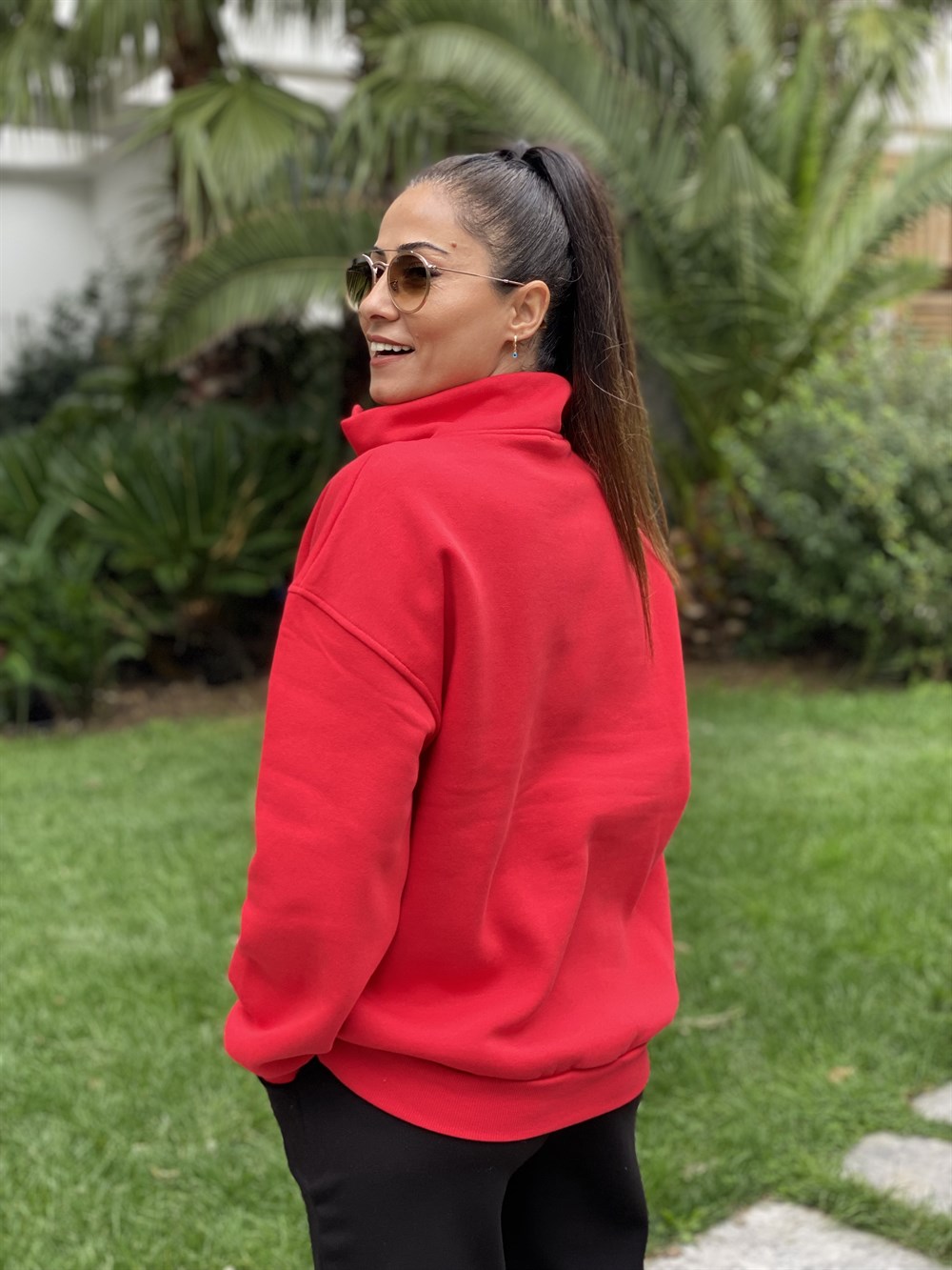 Kırmızı Pacific Fermuar Detay Kadın Sweatshirt