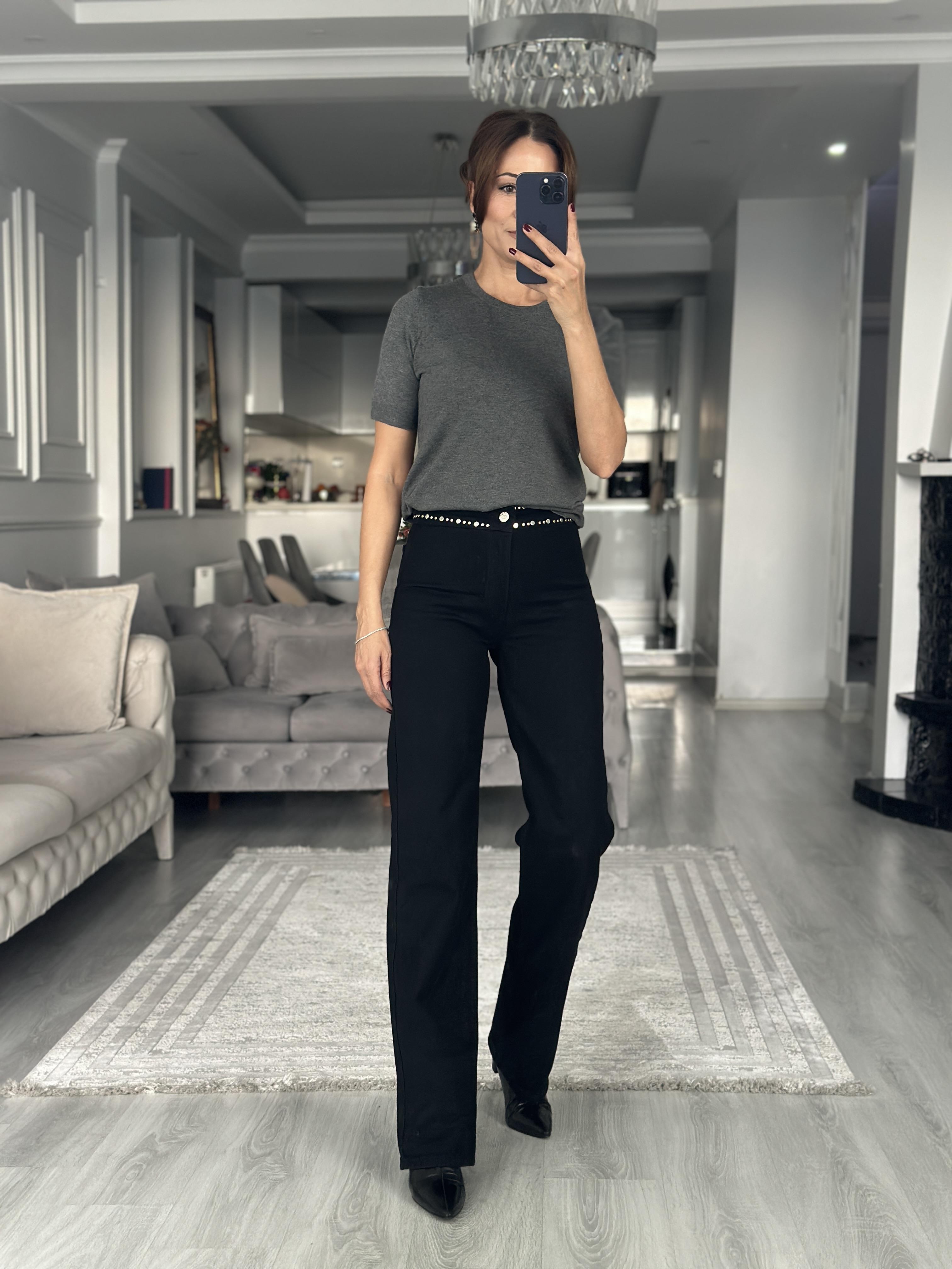 Koyu Füme Bisiklet Yaka Kısa Kol Basic Kadın Triko Bluz