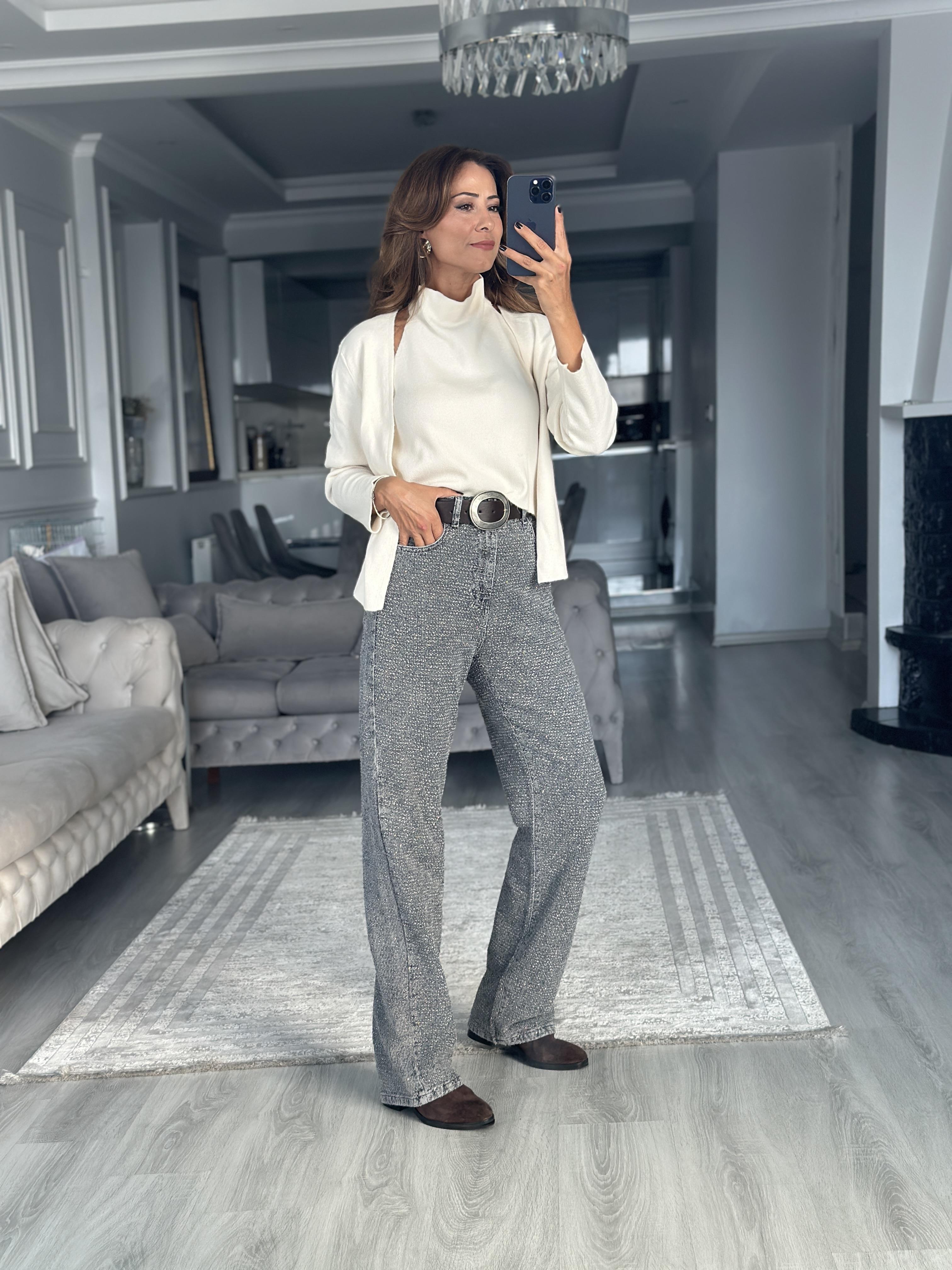 Krem Body Detaylı Birleşik Kadın Triko Hırka 