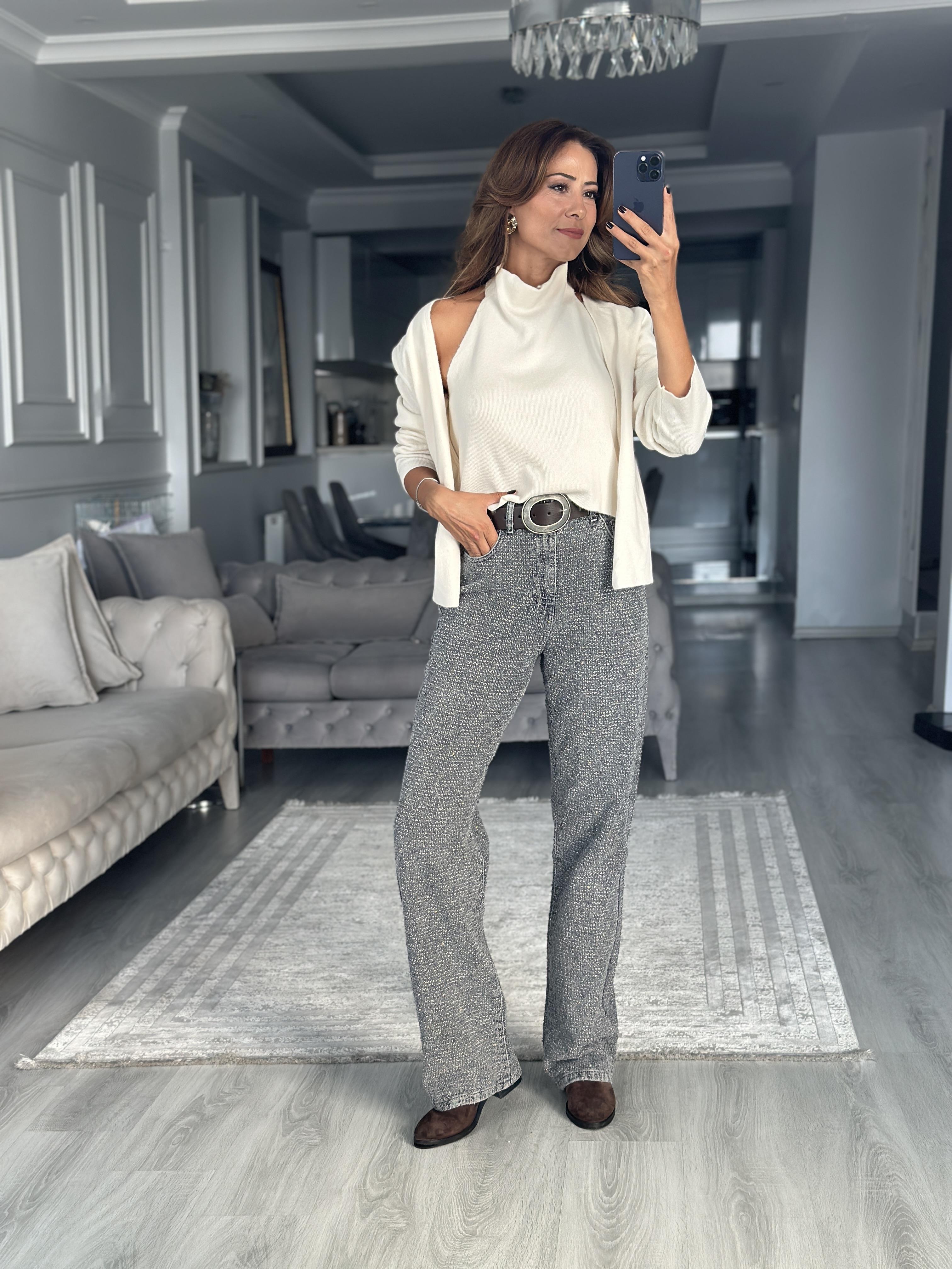 Krem Body Detaylı Birleşik Kadın Triko Hırka 