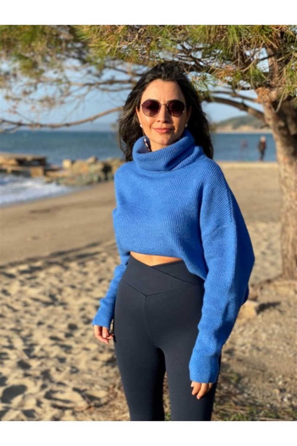 Lacivert Bel Çapraz Çelik Tayt