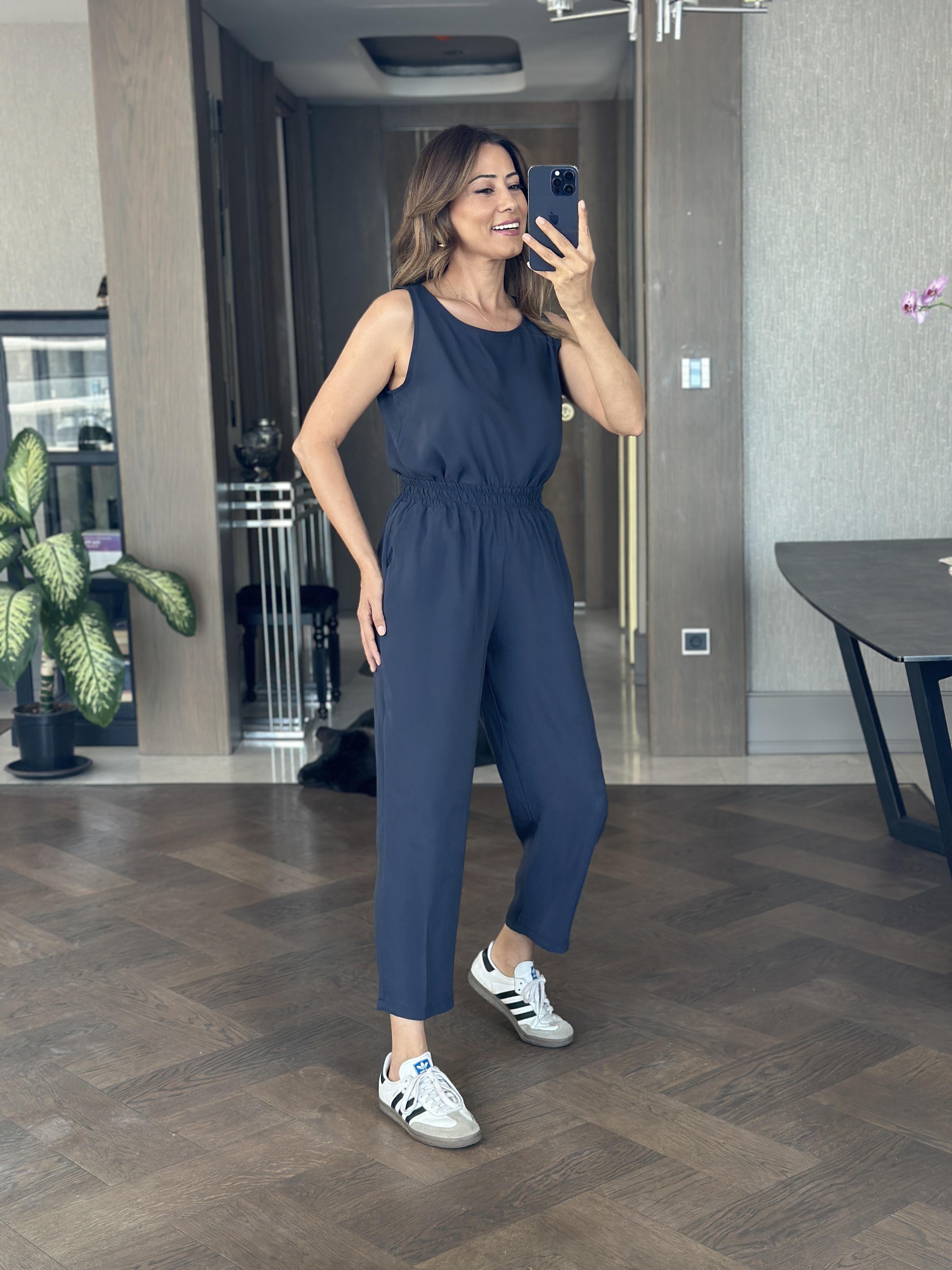Lacivert Bisiklet Yaka Sıfır Kol Bluz Pantolon Tnsl Alt Üst Takım