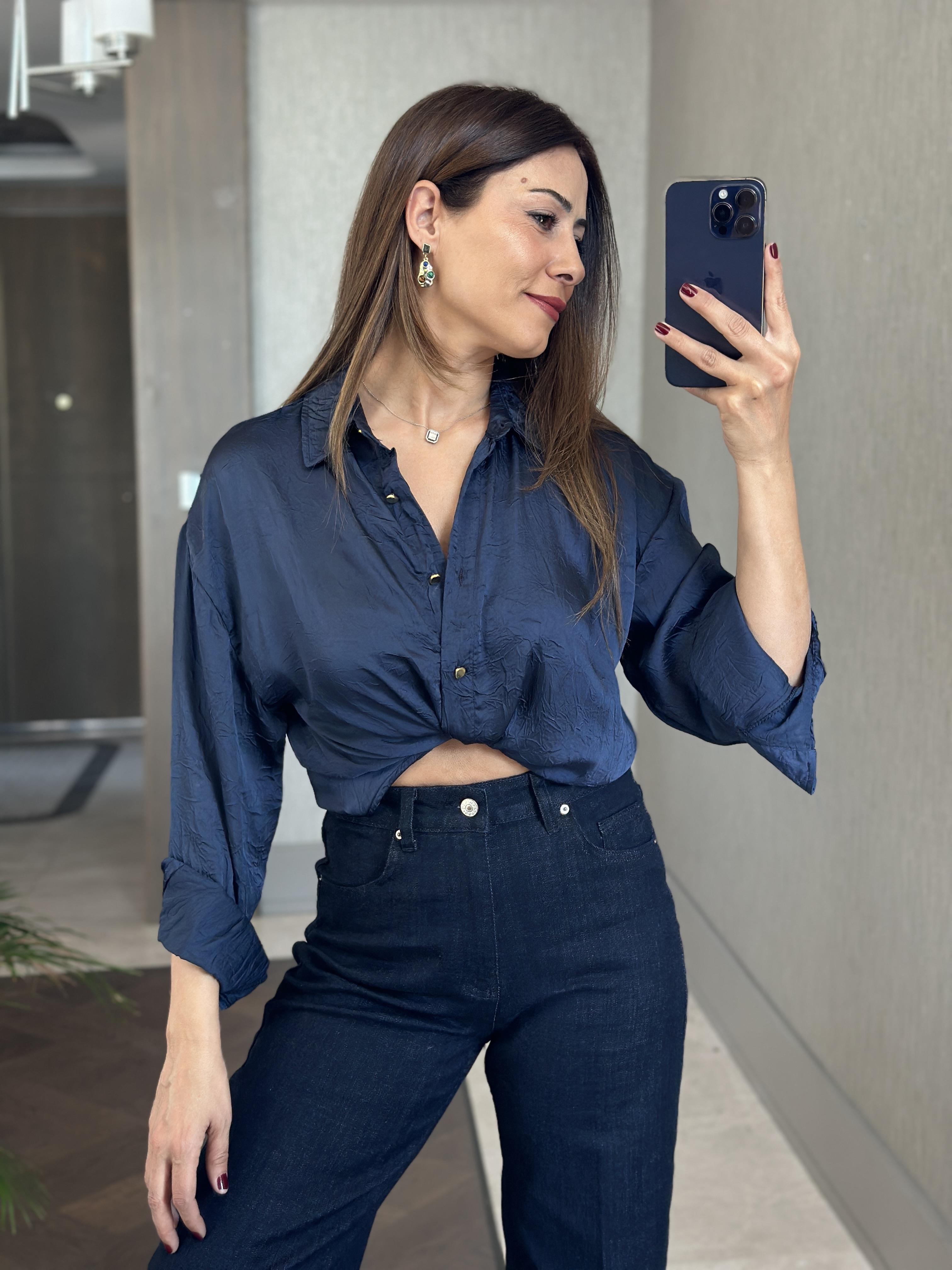 Lacivert Karol Wide Leg Kadın Jean Pantolon
