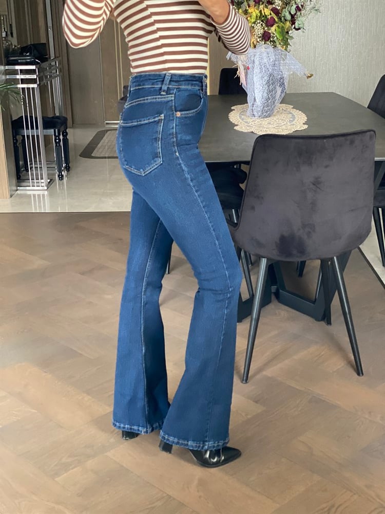 Lacivert Poema İspanyol Paça Kadın Jean Pantolon 