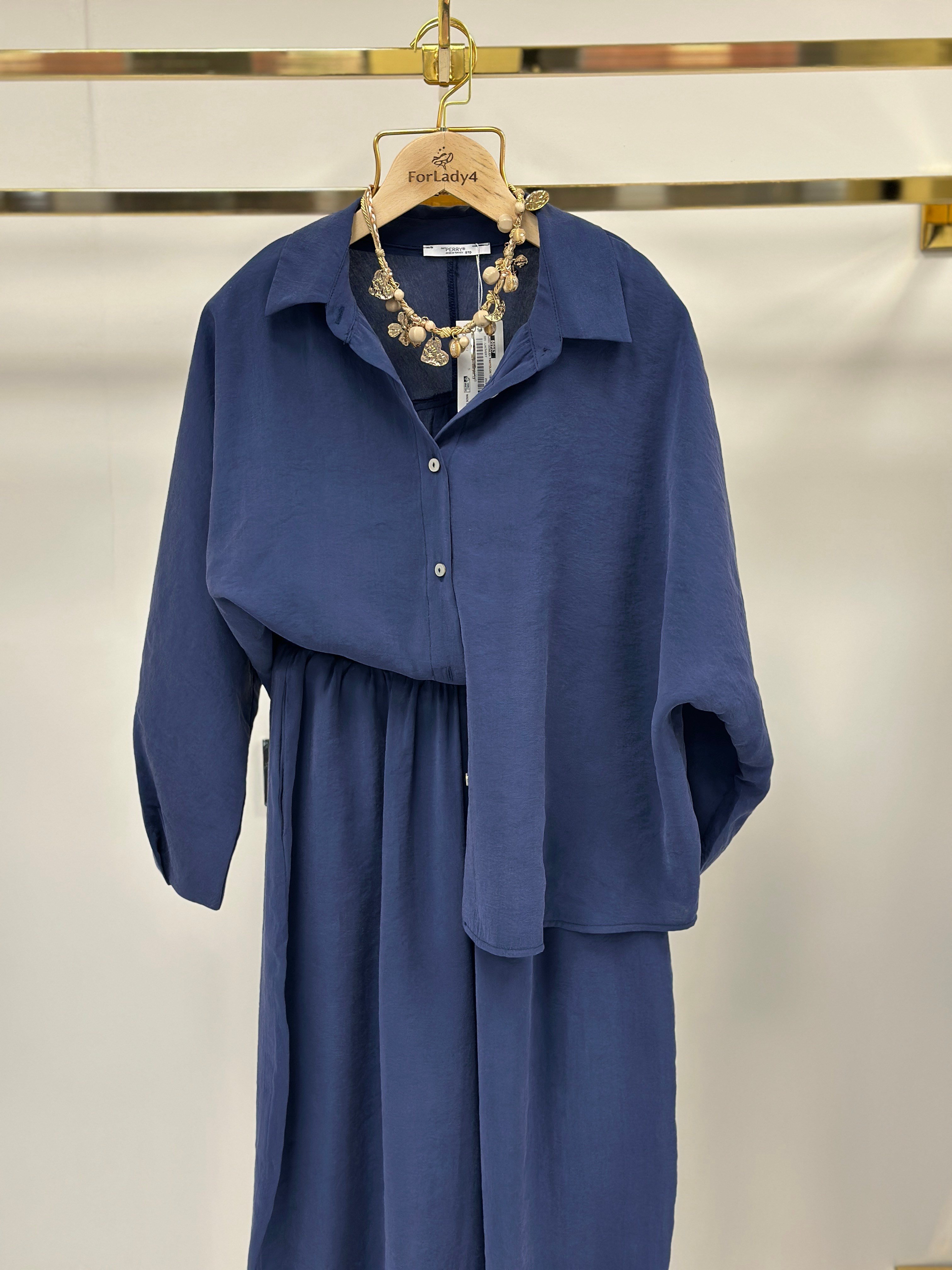 Lacivert Truvakar Kol Gömlek Balon Pantolon Kadın İkili Takım