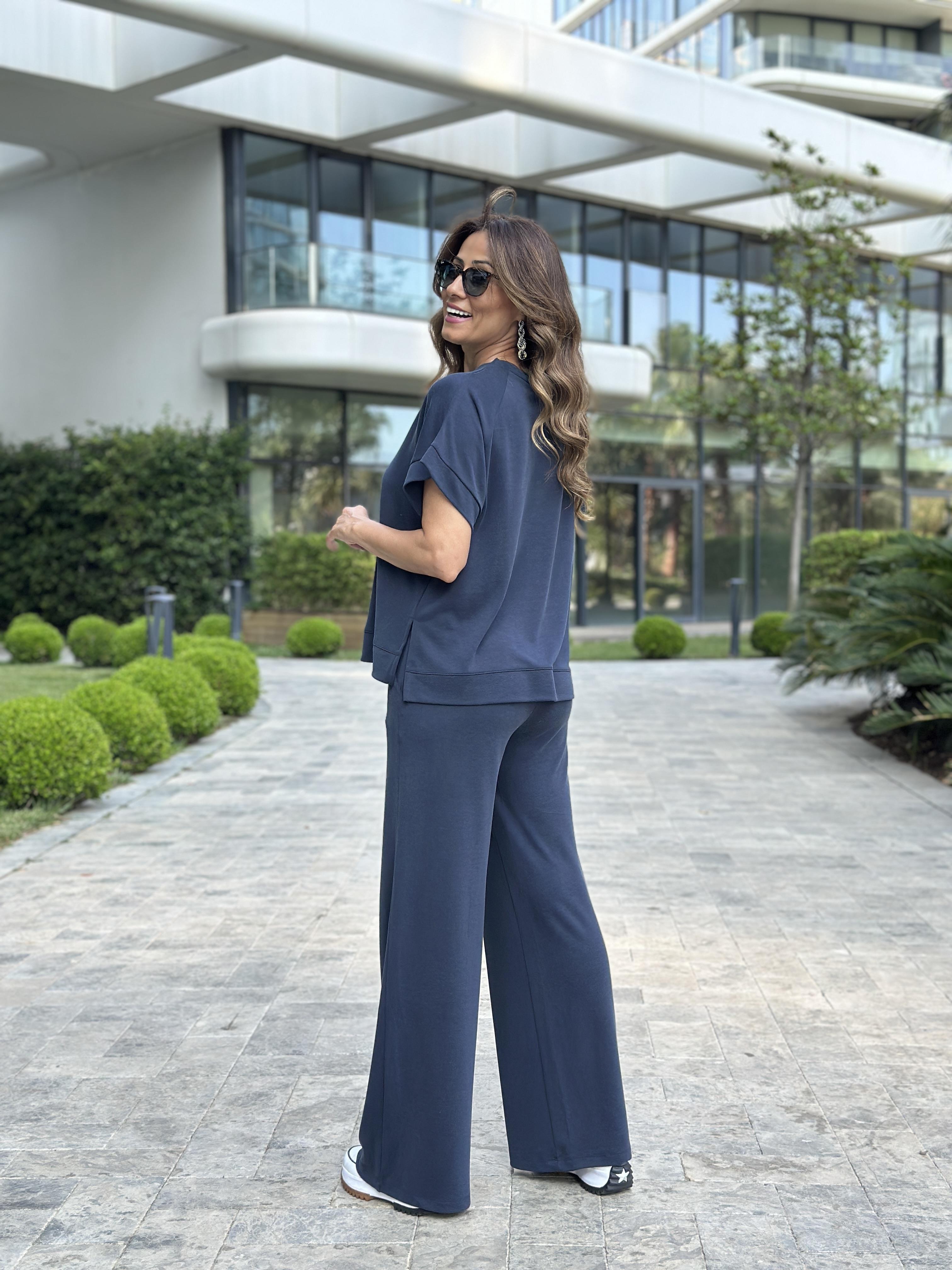Lacivert Pike Modal T-Shirt Pantolon Kadın İkili Takım