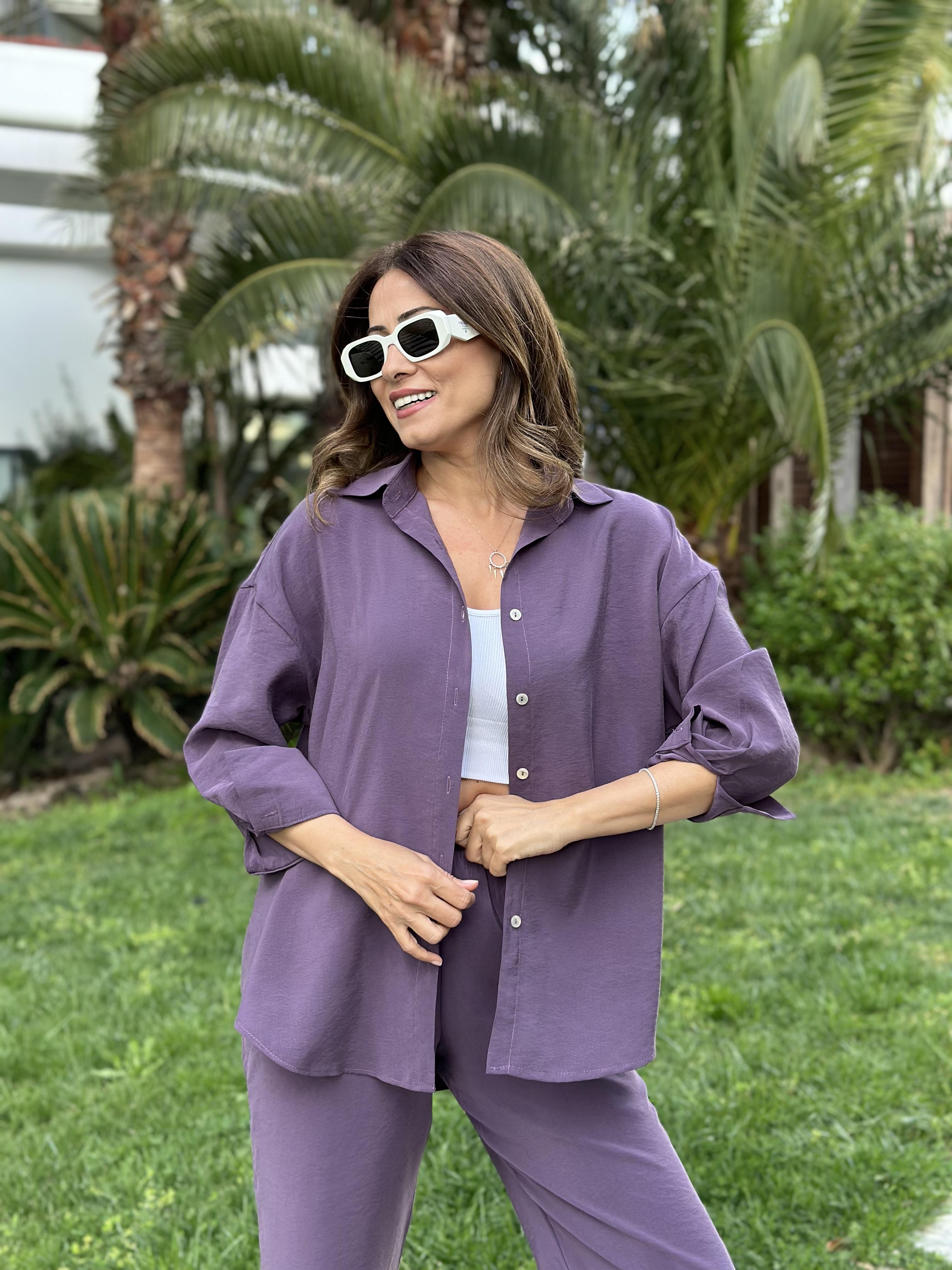 Leylak Orjinal Marka Tnsel Gömlek Pantolon Kadın Alt Üst Takım