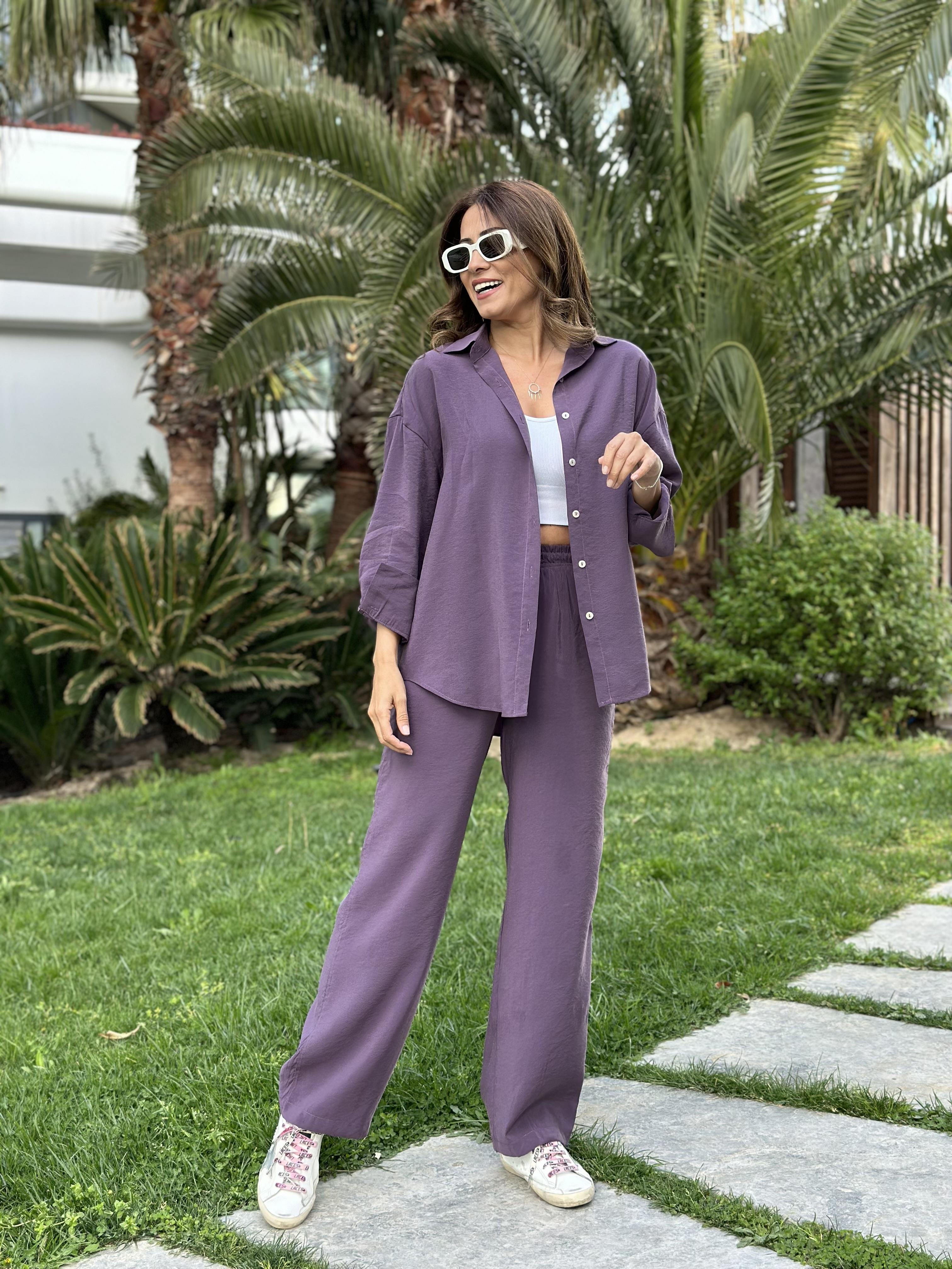 Leylak Orjinal Marka Tnsel Gömlek Pantolon Kadın Alt Üst Takım