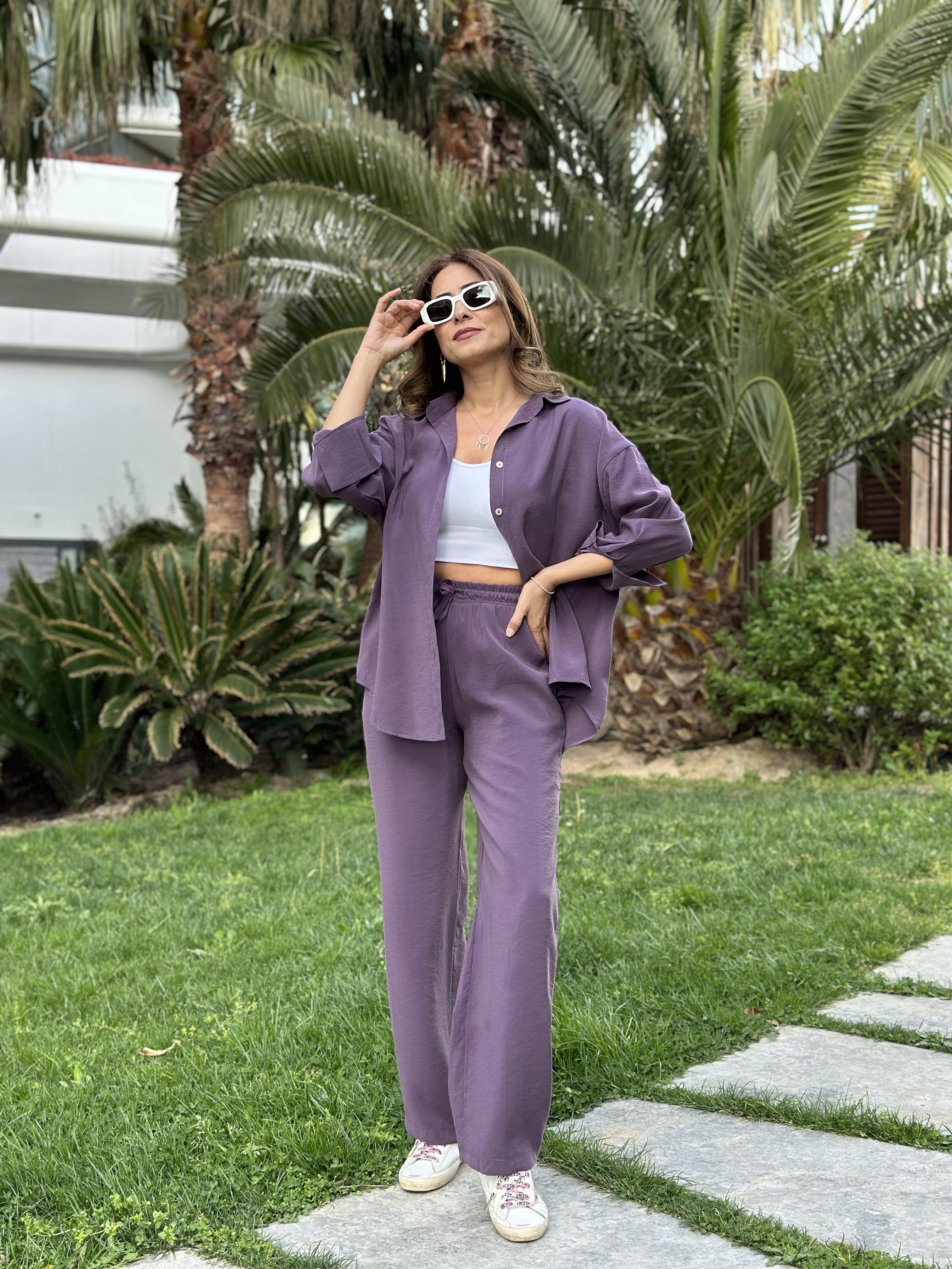 Leylak Orjinal Marka Tnsel Gömlek Pantolon Kadın Alt Üst Takım