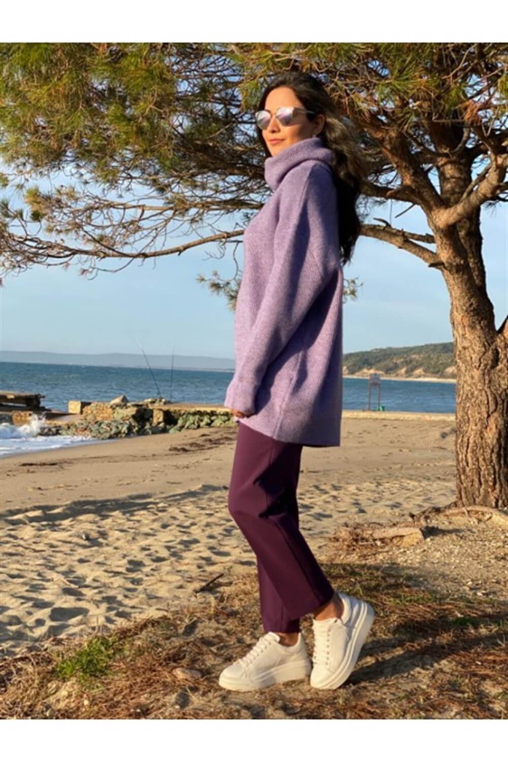 Lila Degaje Yaka Oversize Triko  Kazak