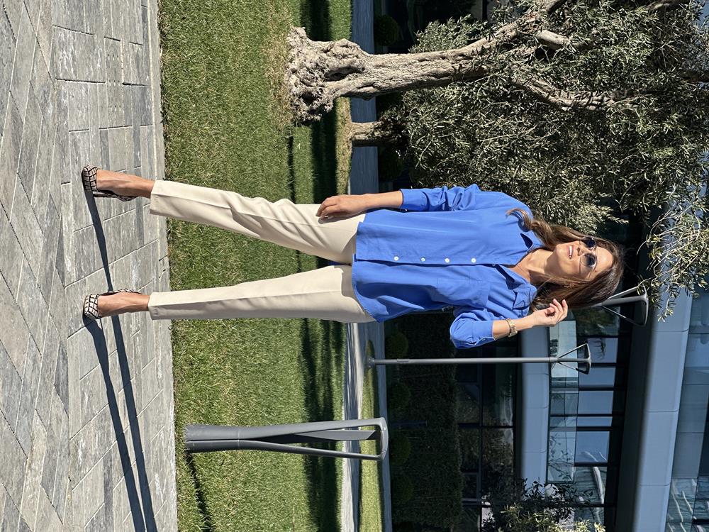 Mavi Tensel Kadın Gömlek