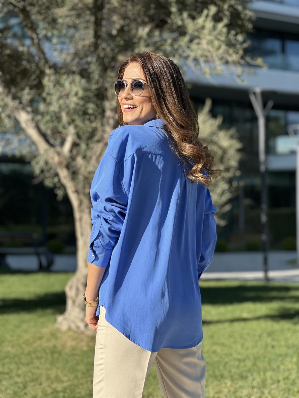 Mavi Tensel Kadın Gömlek