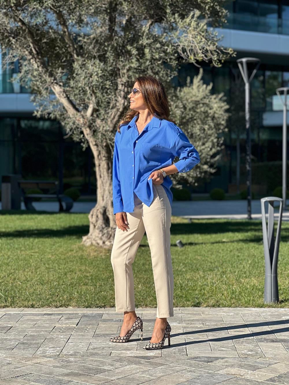 Mavi Tensel Kadın Gömlek