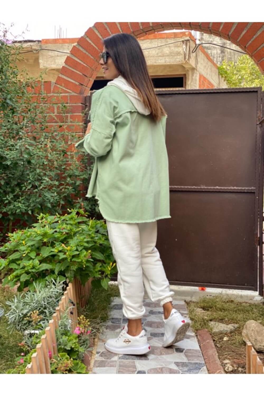 Mint Yeşili Rivetli Kot Ceket