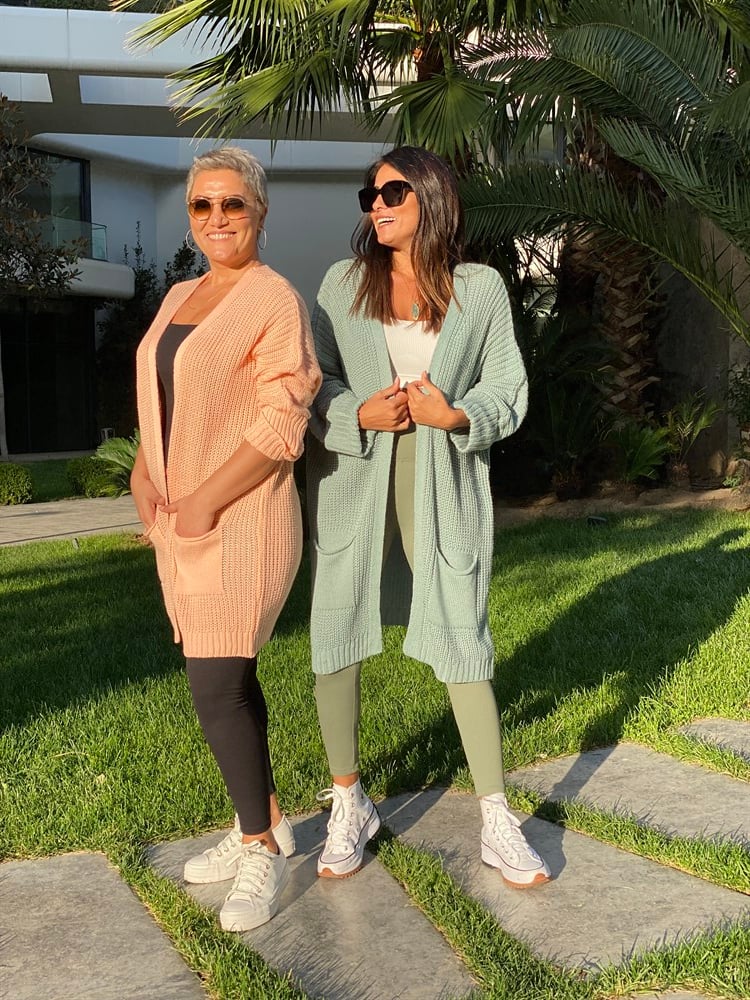 Mint Yeşili Yarasa Kol Cepli Hırka