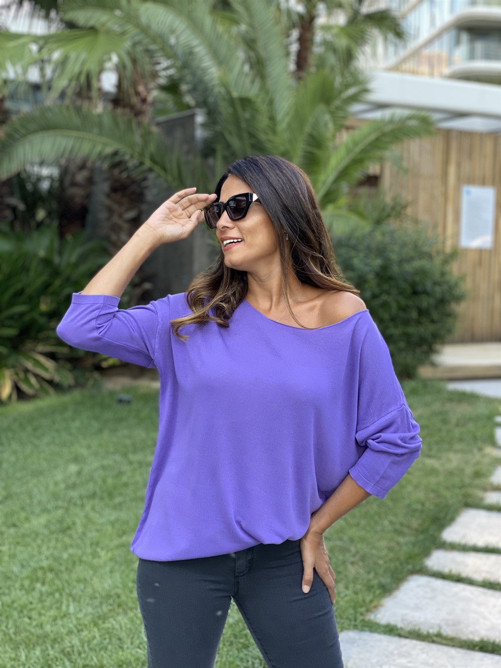 Mor Düz Merserize Kadın Bluz