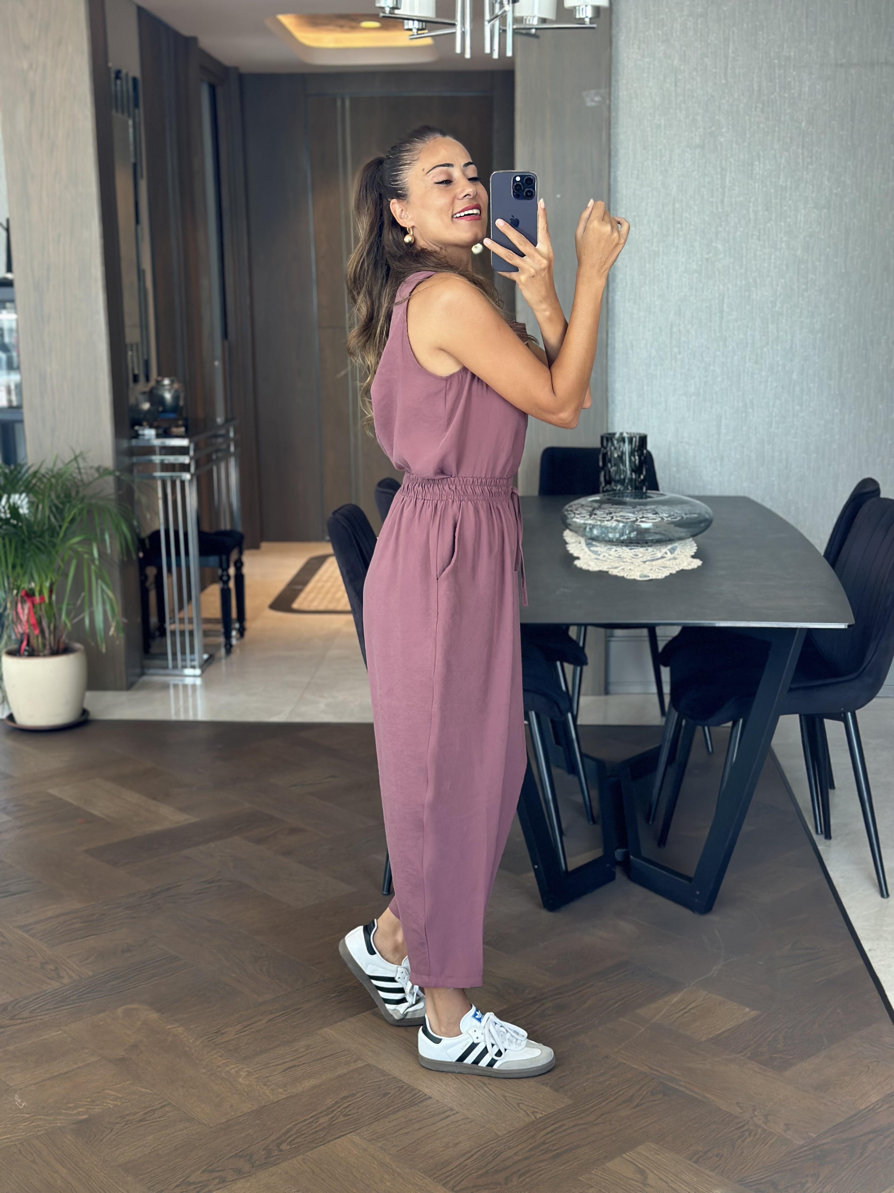 Mürdüm Sıfır Kol Bluz Pantolon Tnsel Alt Üst Takım