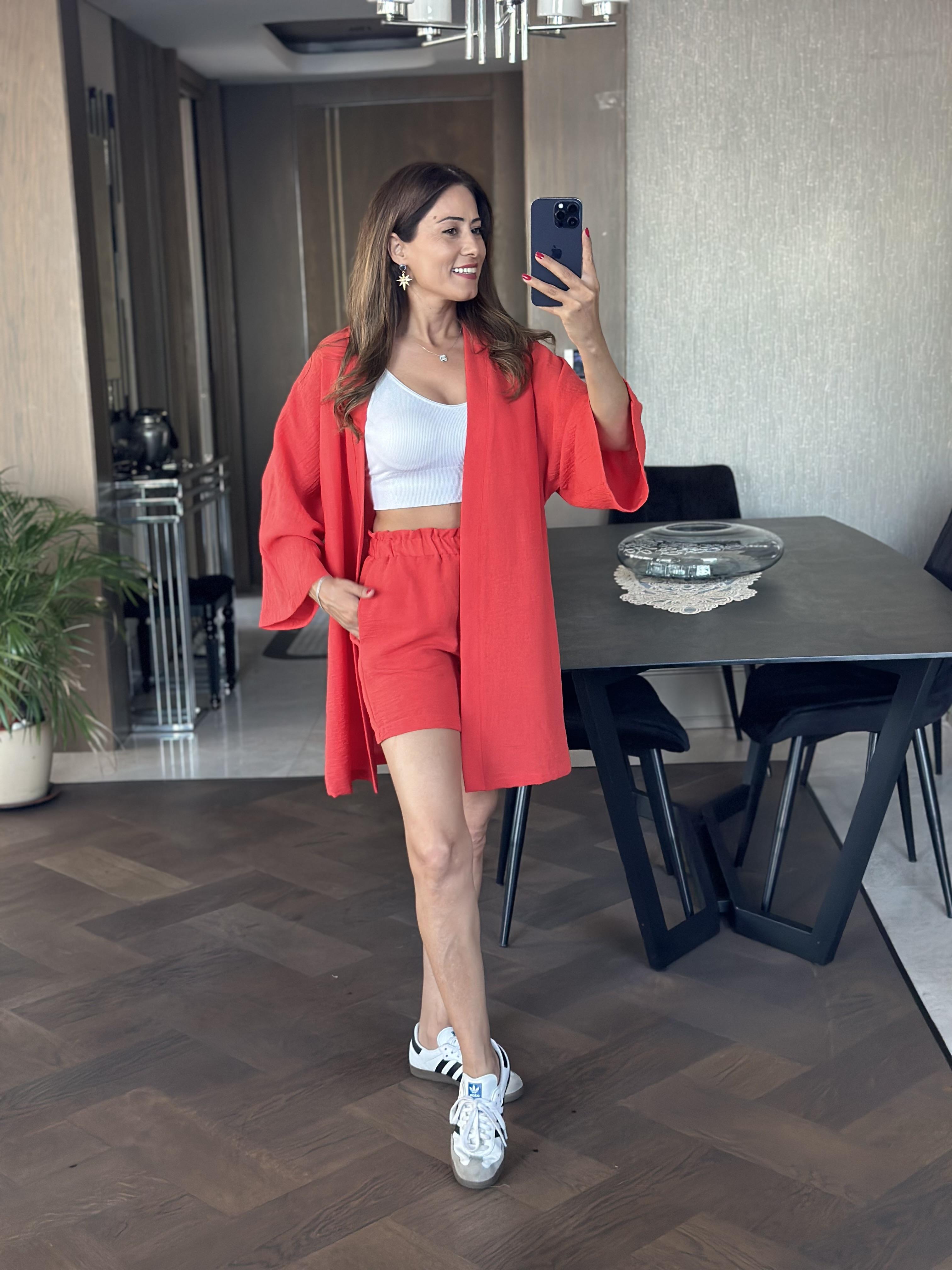 Nar Çiçeği Aerobin Şortlu Kimono Kadın Alt Üst Takım