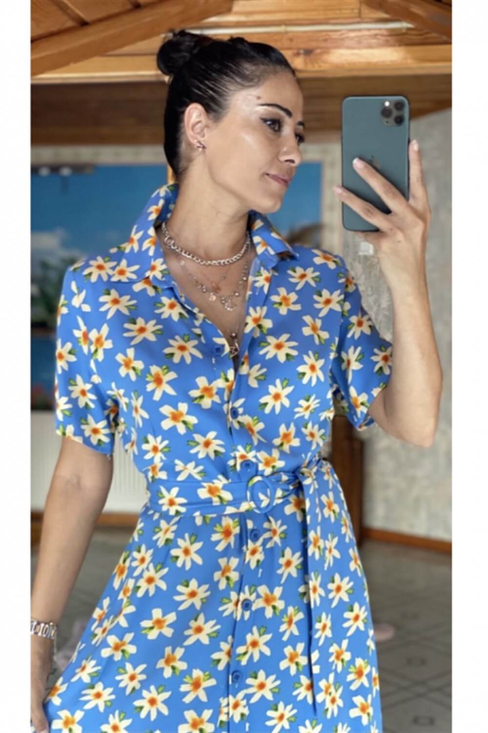 Orkide Kuşaklı Gömlek Elbise