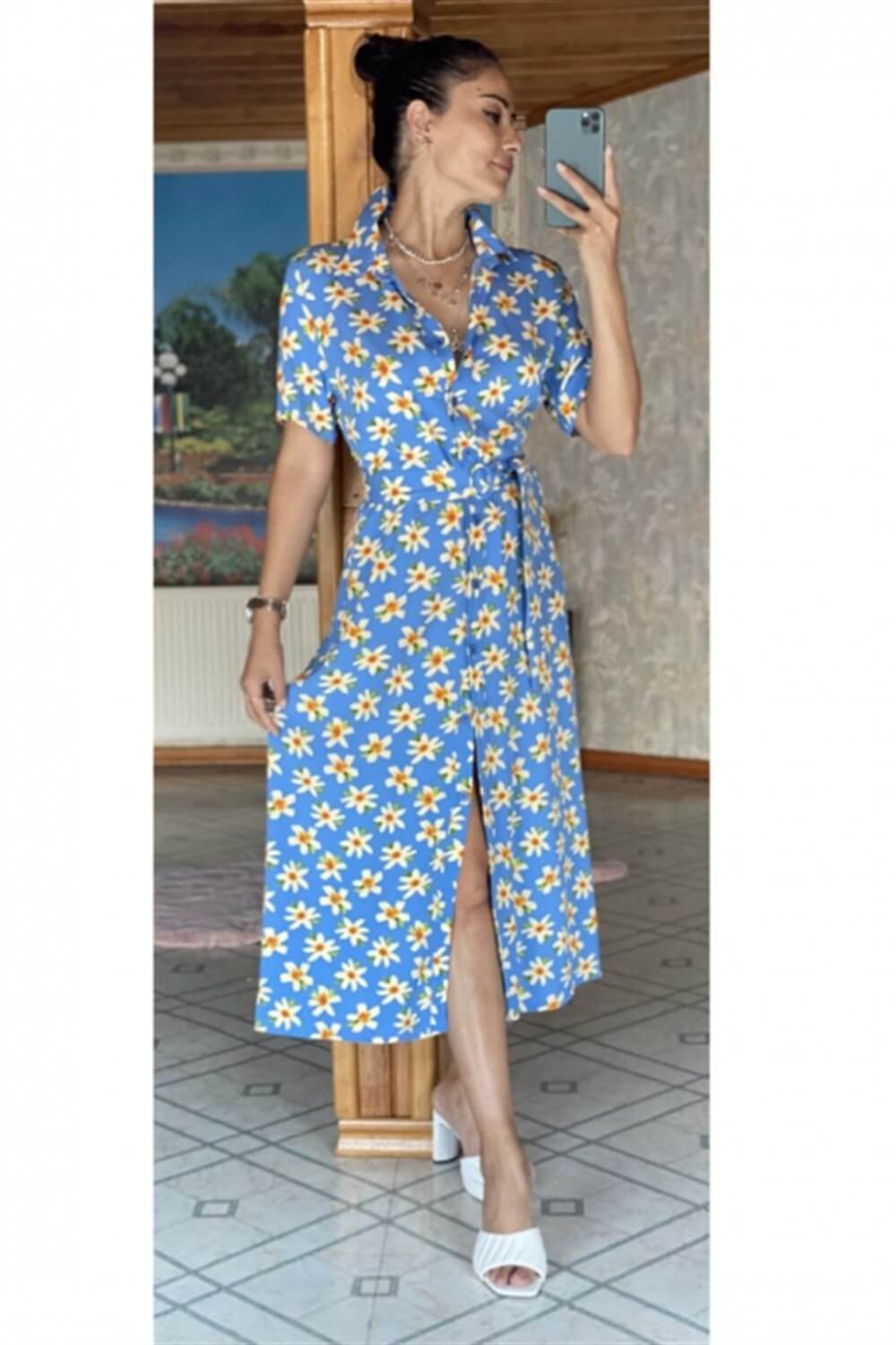 Orkide Kuşaklı Gömlek Elbise