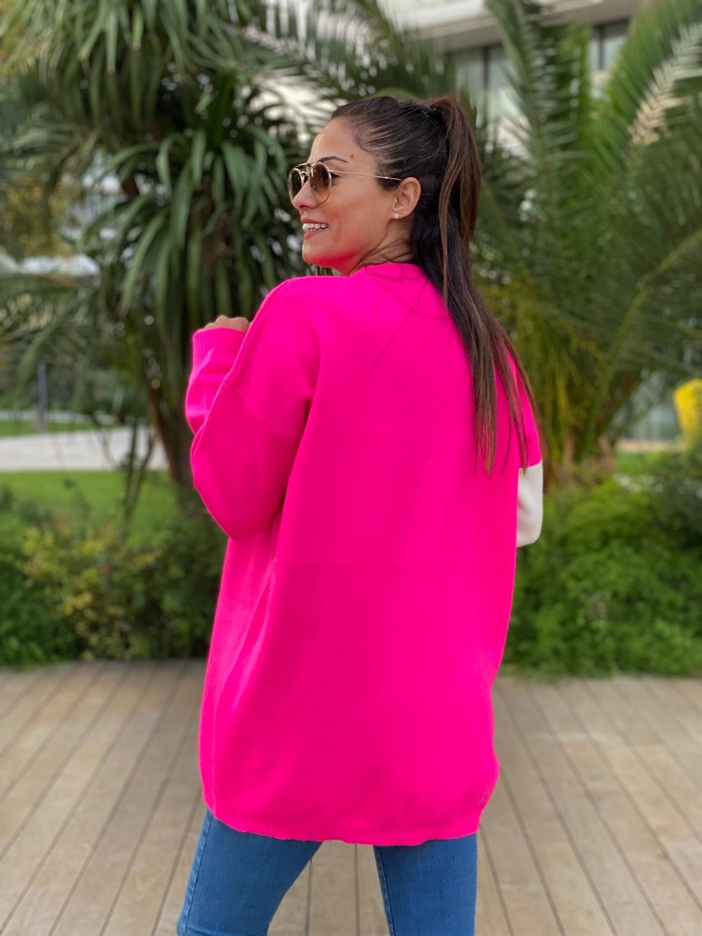 Pembe Bisiklet Yaka Ayıcık Detay Triko Kadın Kazak