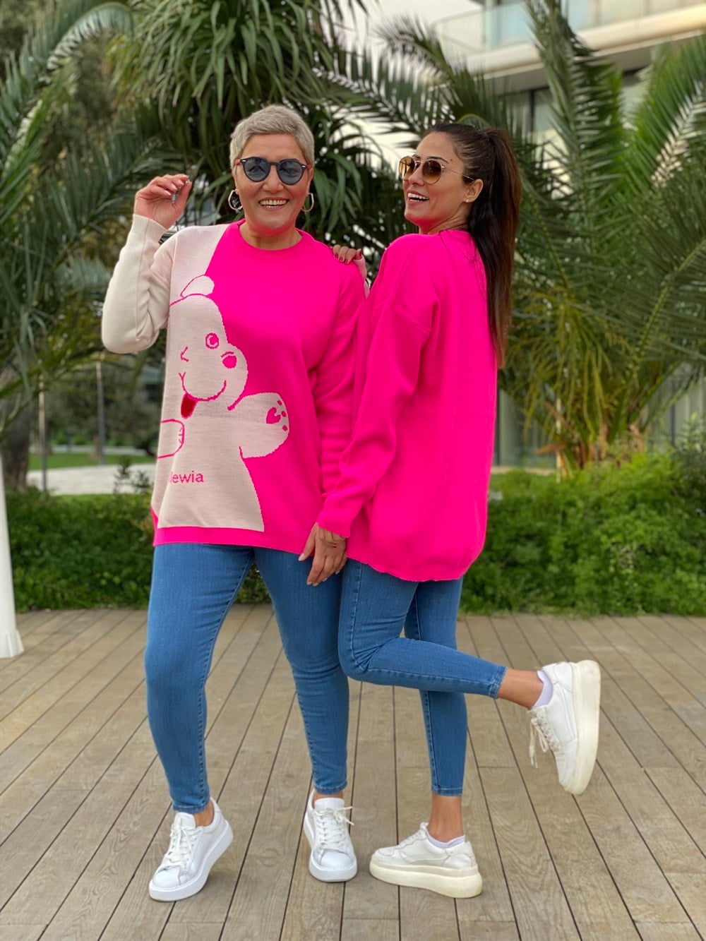 Pembe Bisiklet Yaka Ayıcık Detay Triko Kadın Kazak