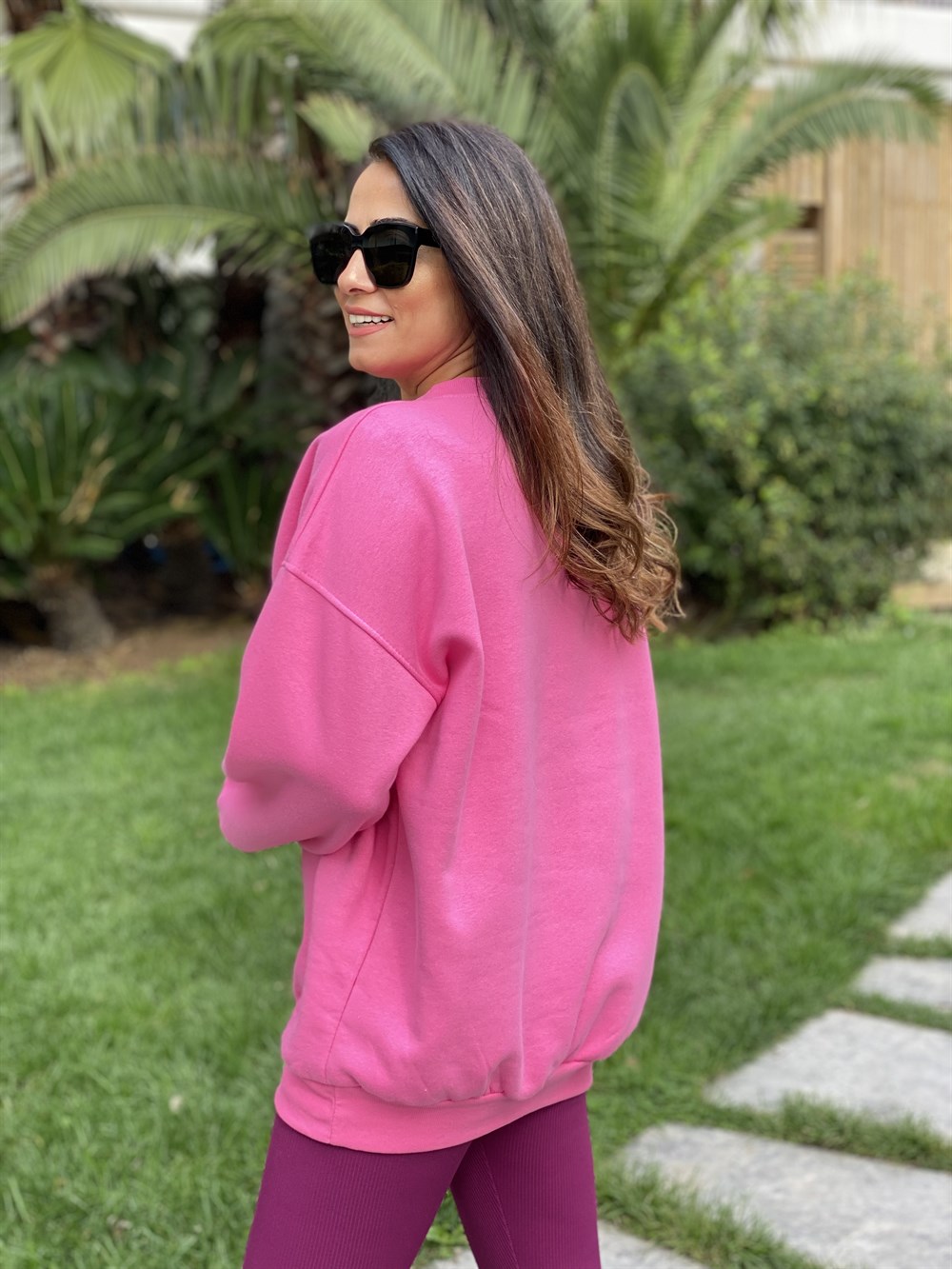 Pembe Everything Bisiklet Yaka İki İplik Kadın Sweatshirt