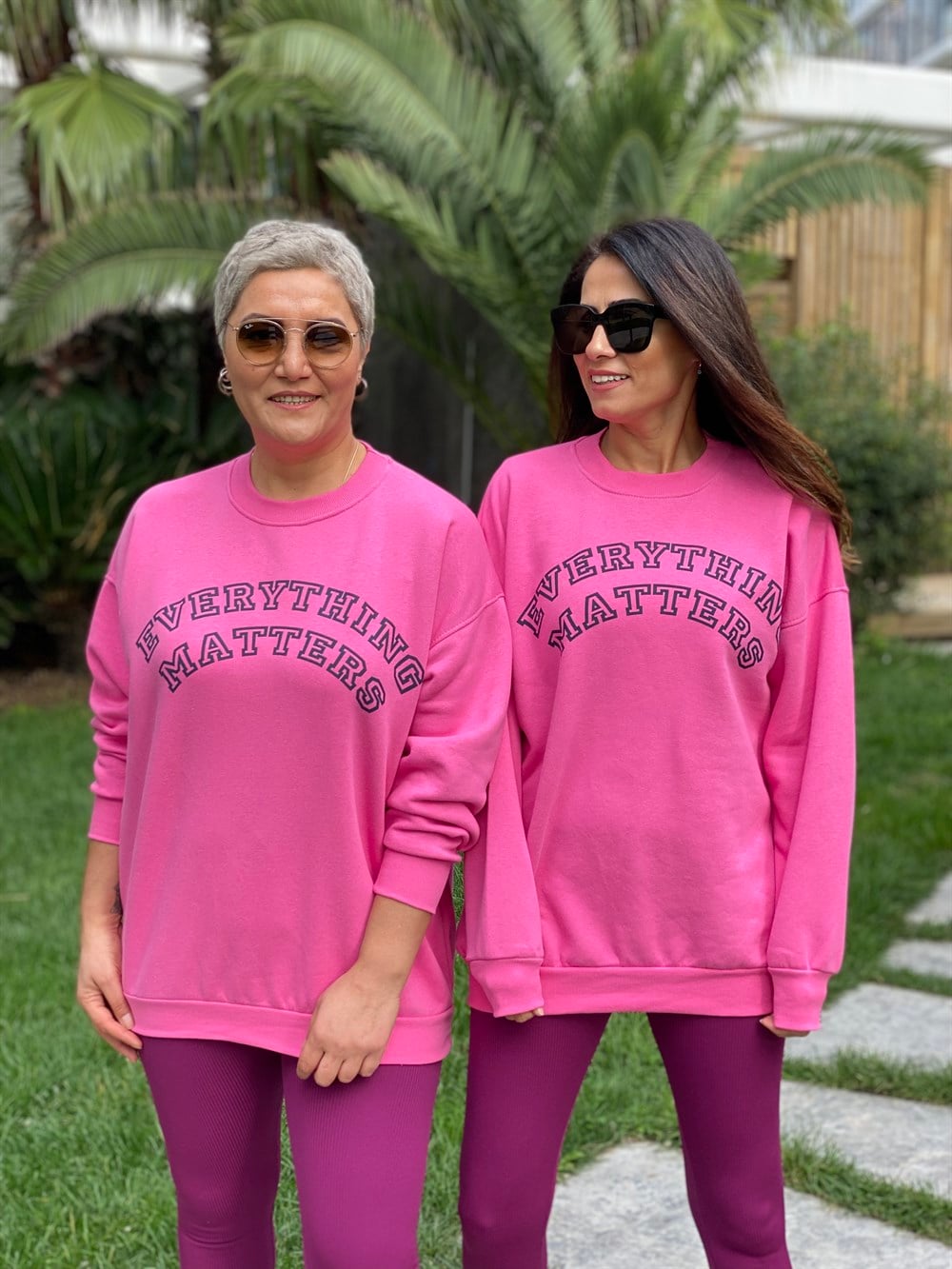 Pembe Everything Bisiklet Yaka İki İplik Kadın Sweatshirt