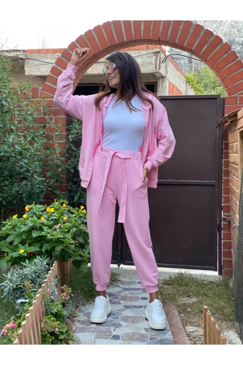 Pembe Fermuarlı Sweatshirt