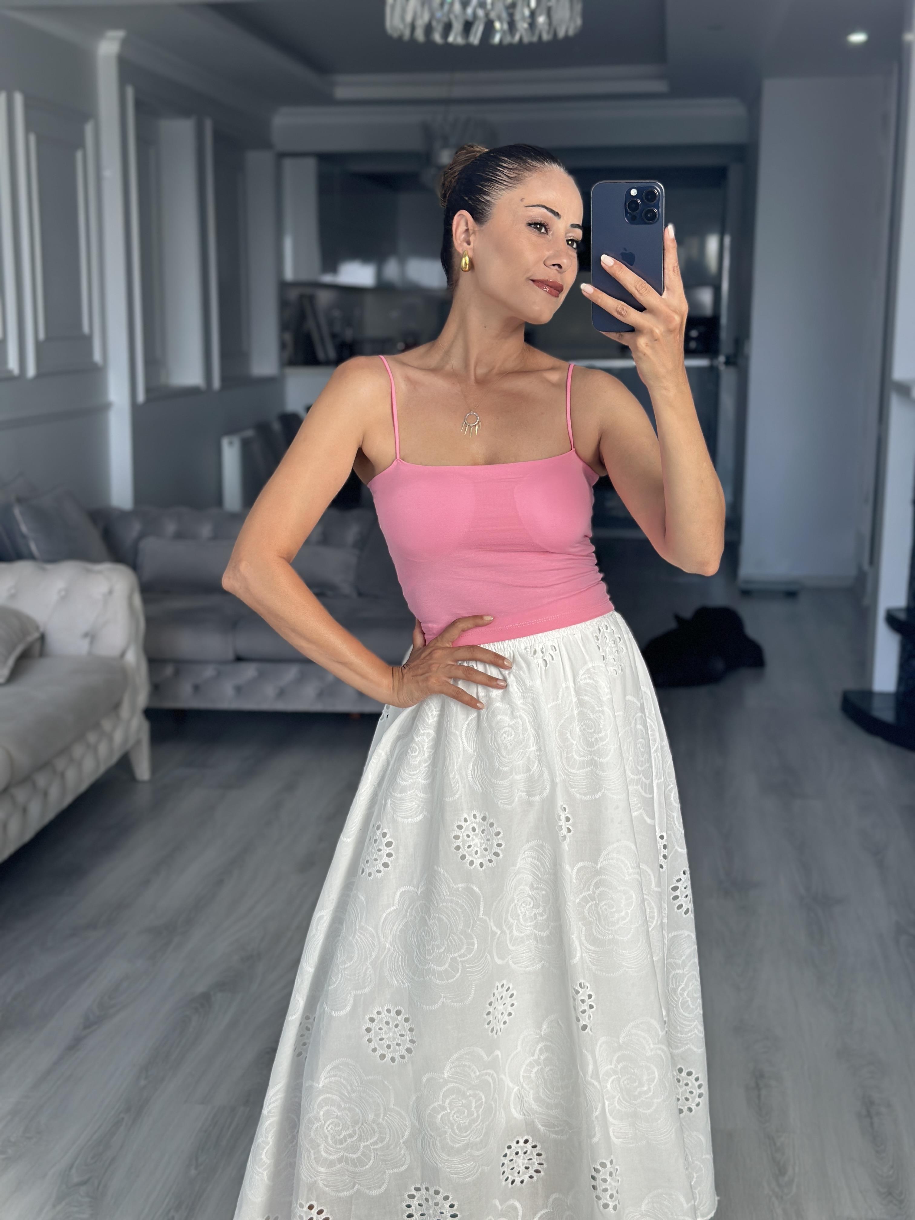 Pembe Kuplu Lastik Askılı Kadın Body