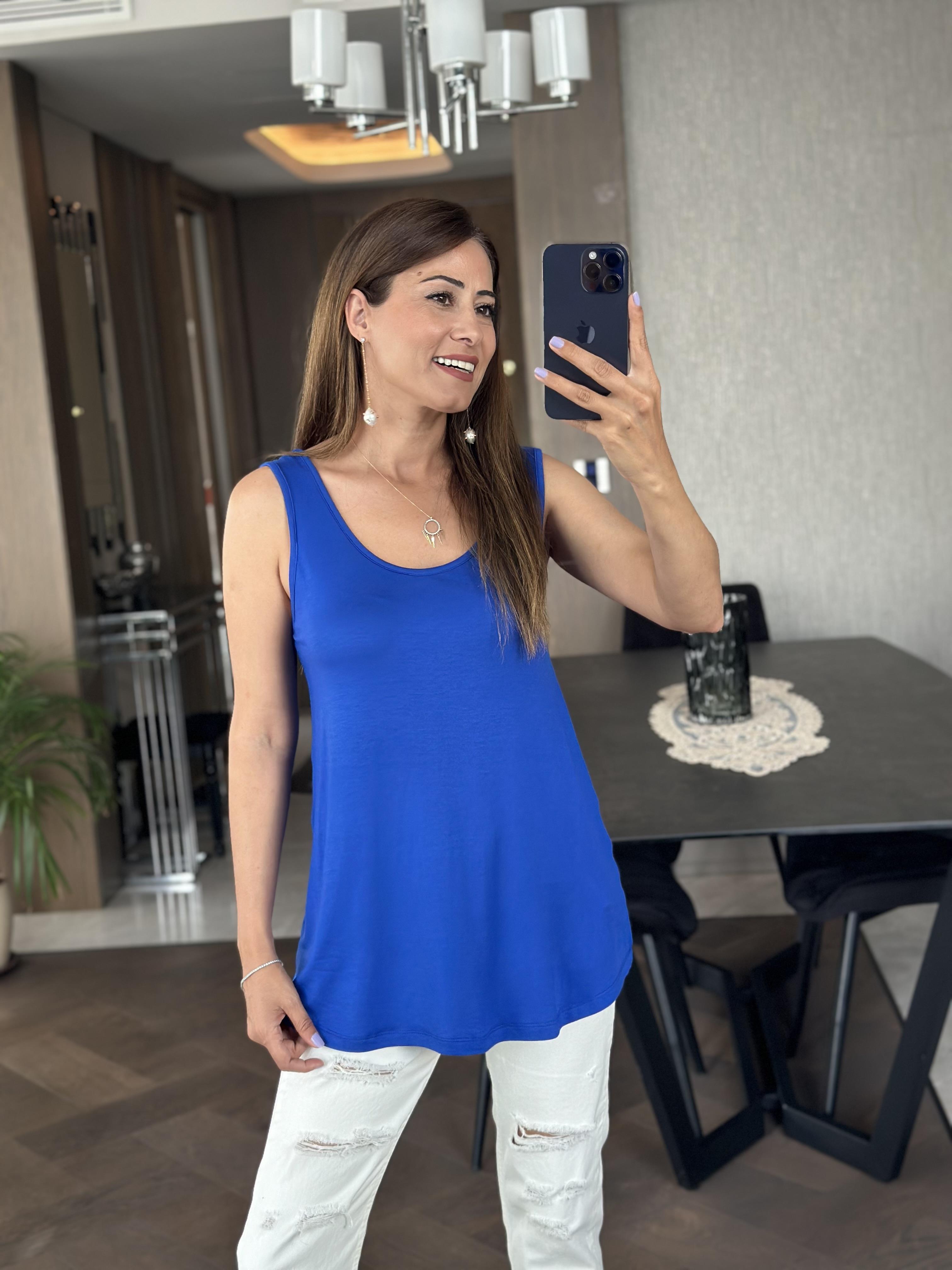 Saks Askılı Eteği Oval Oversize Kadın Bluz