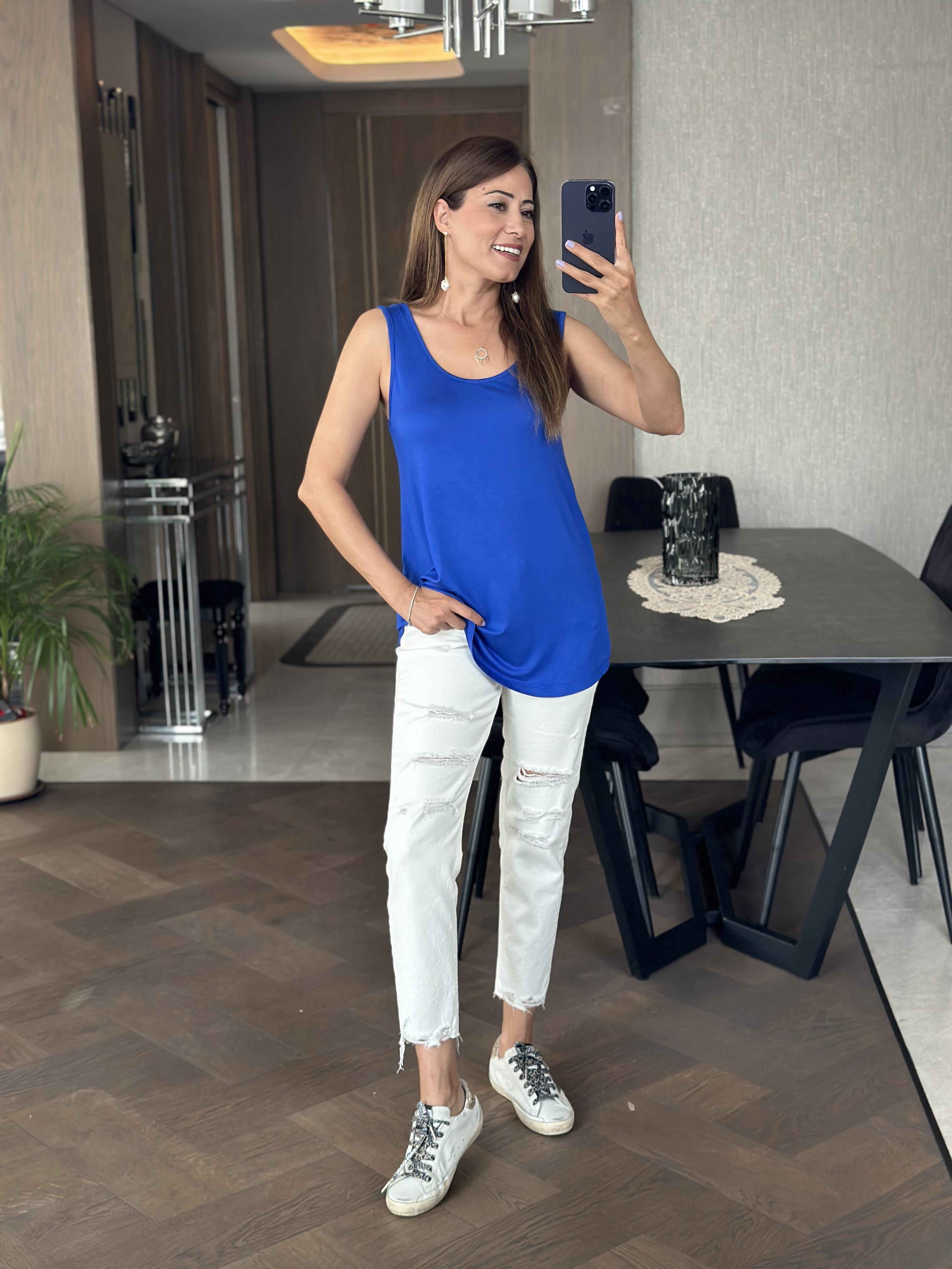 Saks Askılı Eteği Oval Oversize Kadın Bluz