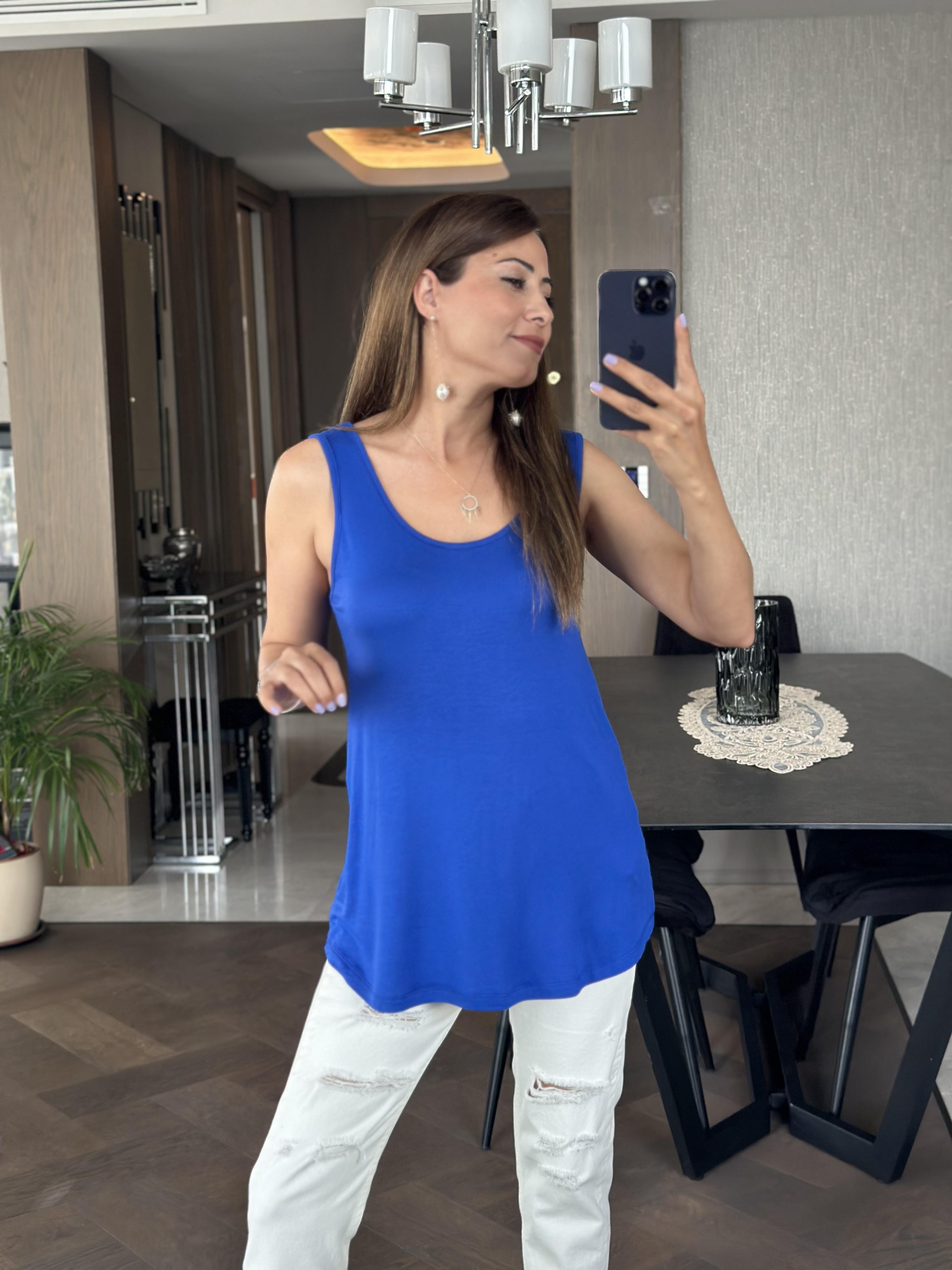 Saks Askılı Eteği Oval Oversize Kadın Bluz