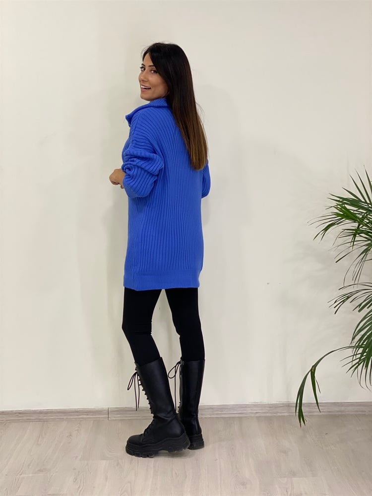 Saks Geniş Yaka Fermuarlı Triko Kadın Kazak