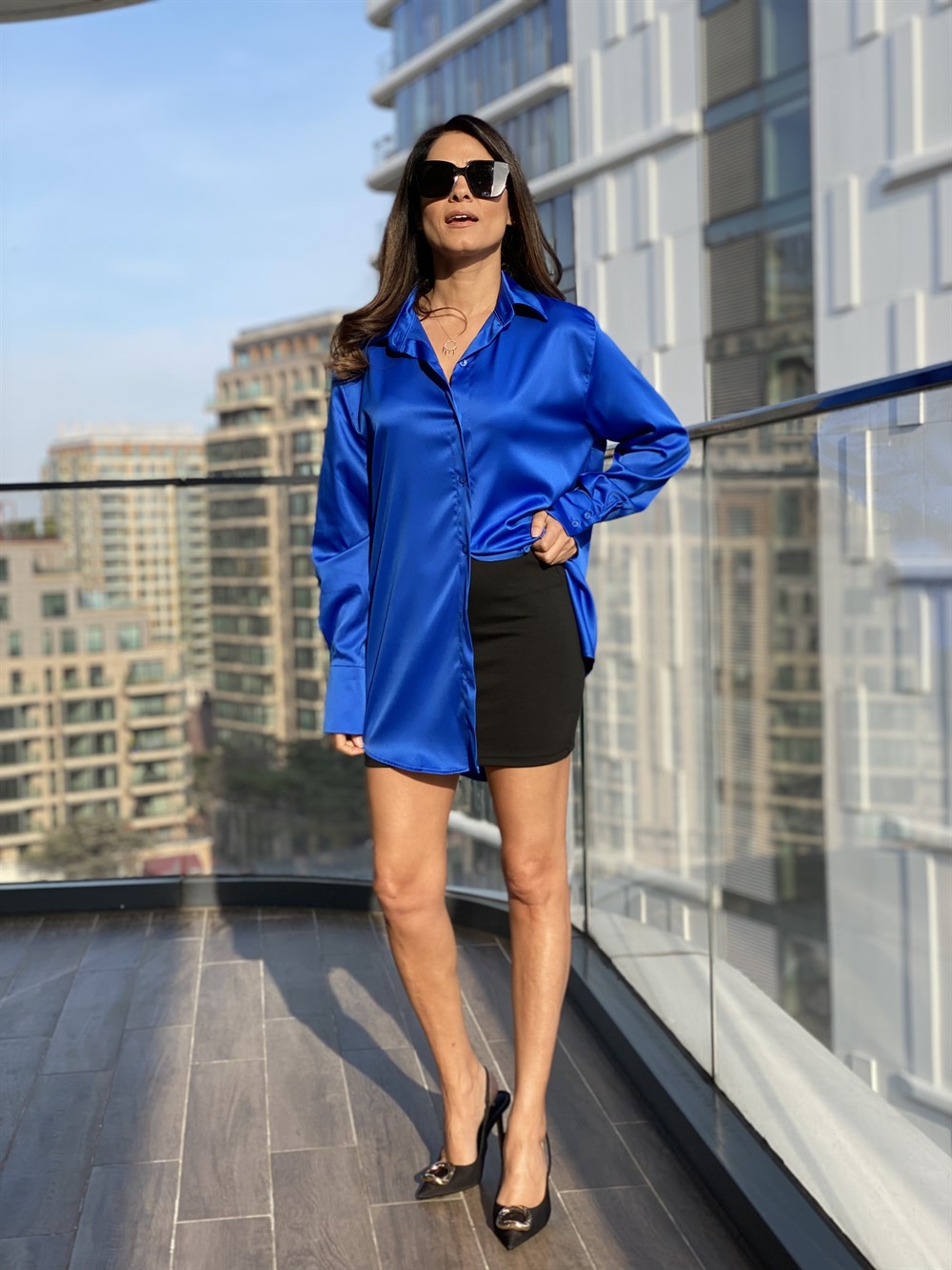 Saks Oversize Saten Gömlek