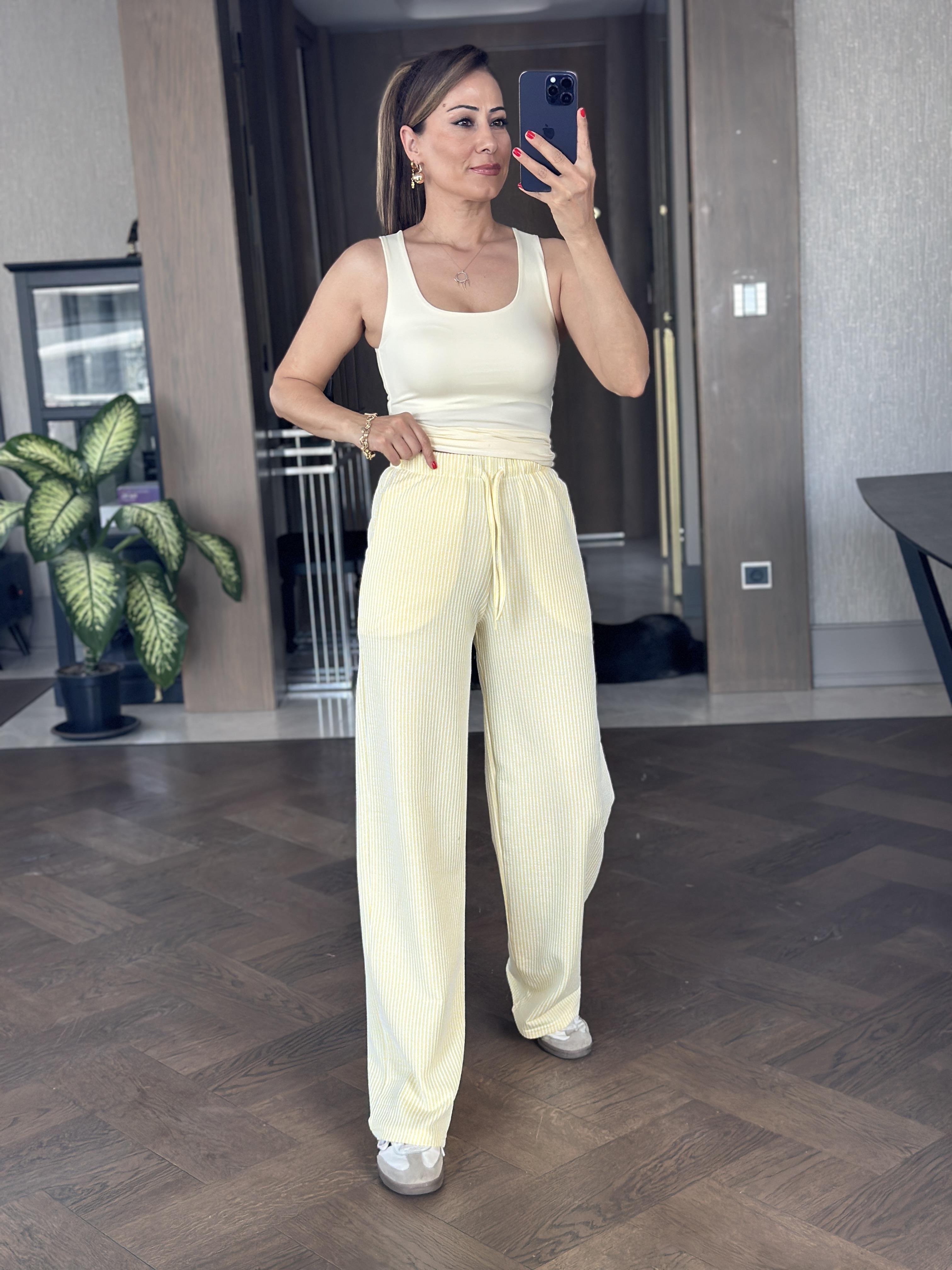 Sarı U Yaka Kalın Askılı Kadın Body