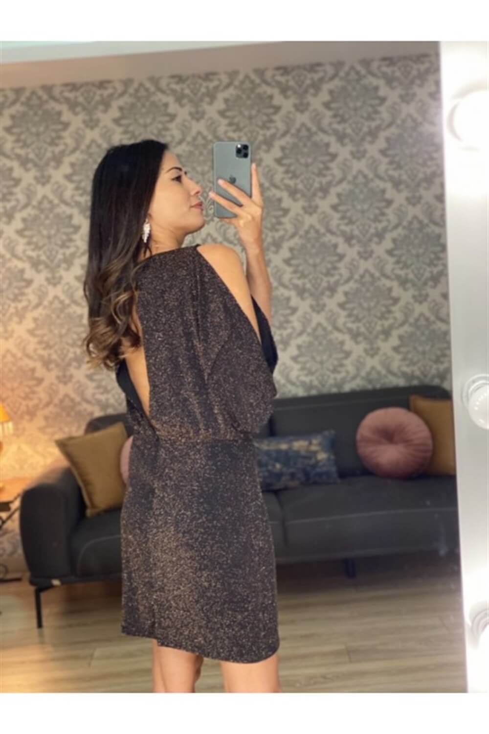 Simli Sırt Ve Kol Dekolteli Elbise