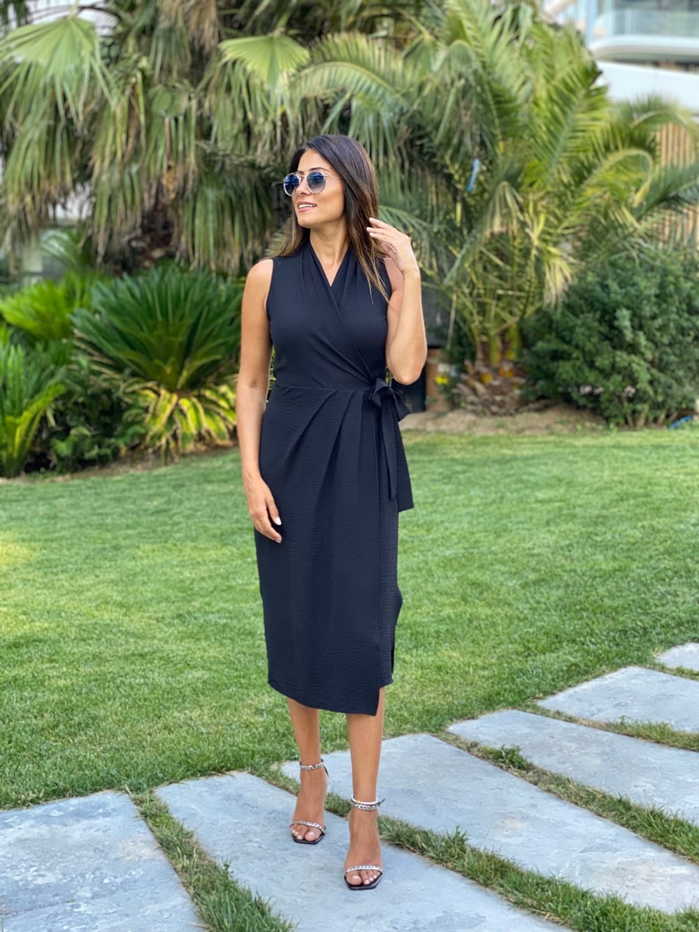 Siyah Anvelop Bağlama Detay Aerobin Kadın Elbise