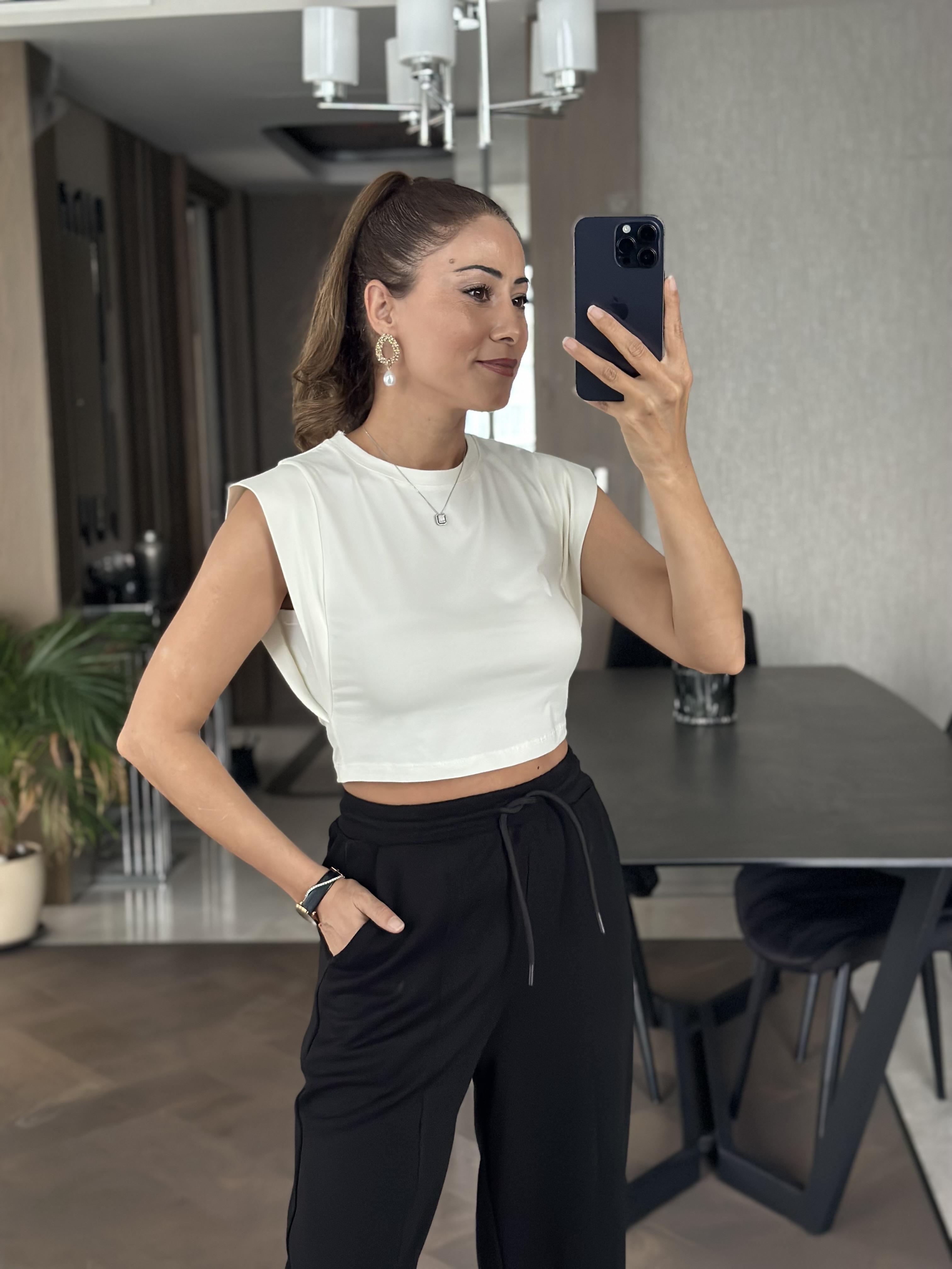 Siyah Modal Beli Bağcıklı Cepli Önü Dikiş Detay Kadın Pantolon