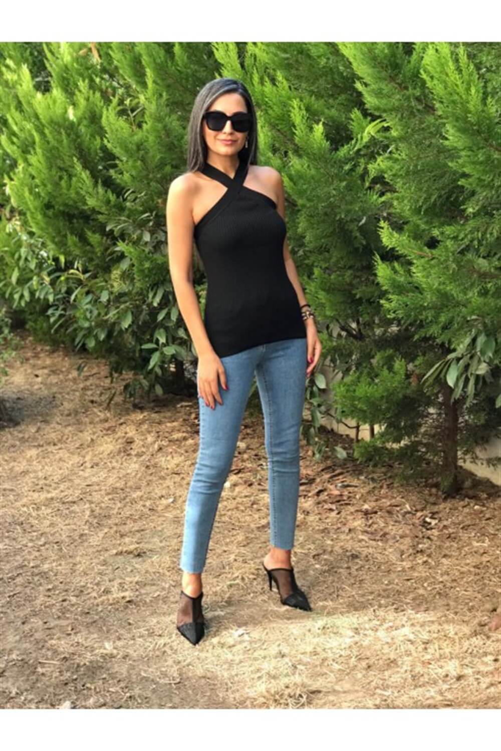 Siyah Çapraz Triko Bluz