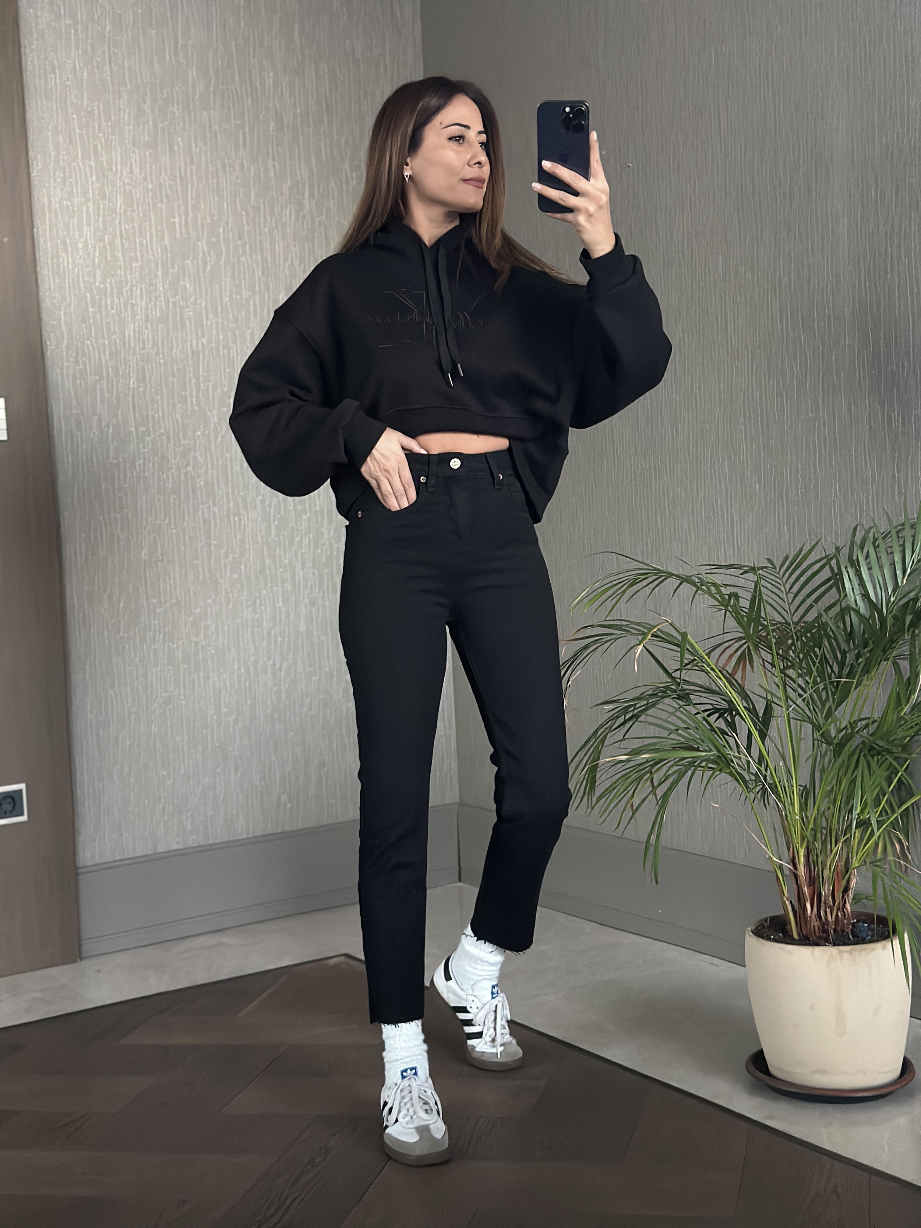 Siyah Ck Model Kapüşonlu Kadın Sweatshirt