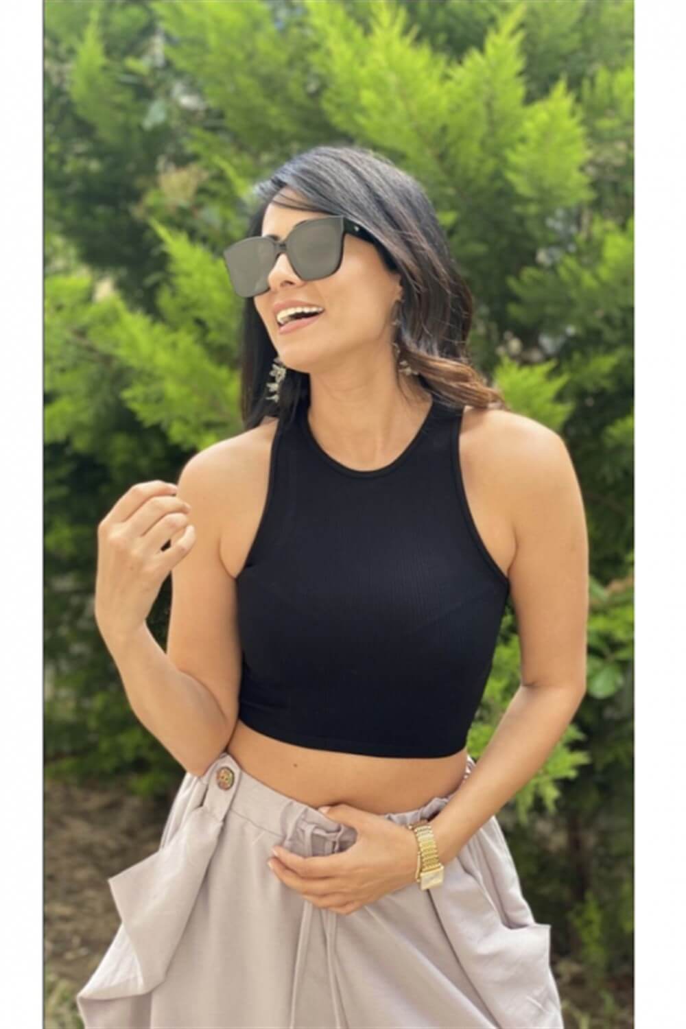 Siyah Fitilli Halter Crop