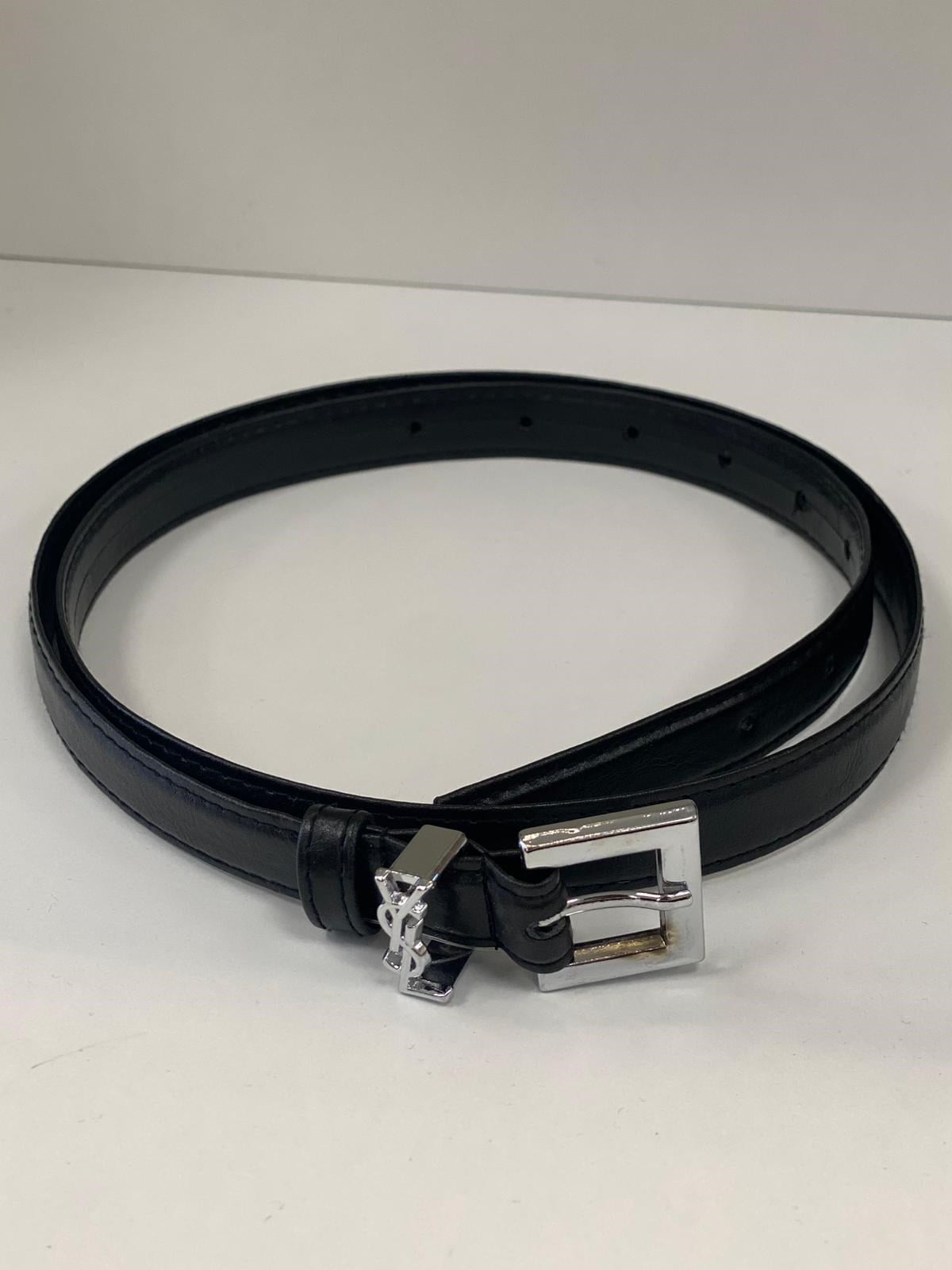 Siyah Gümüş Minimal Logo Tokalı Kadın Kemer