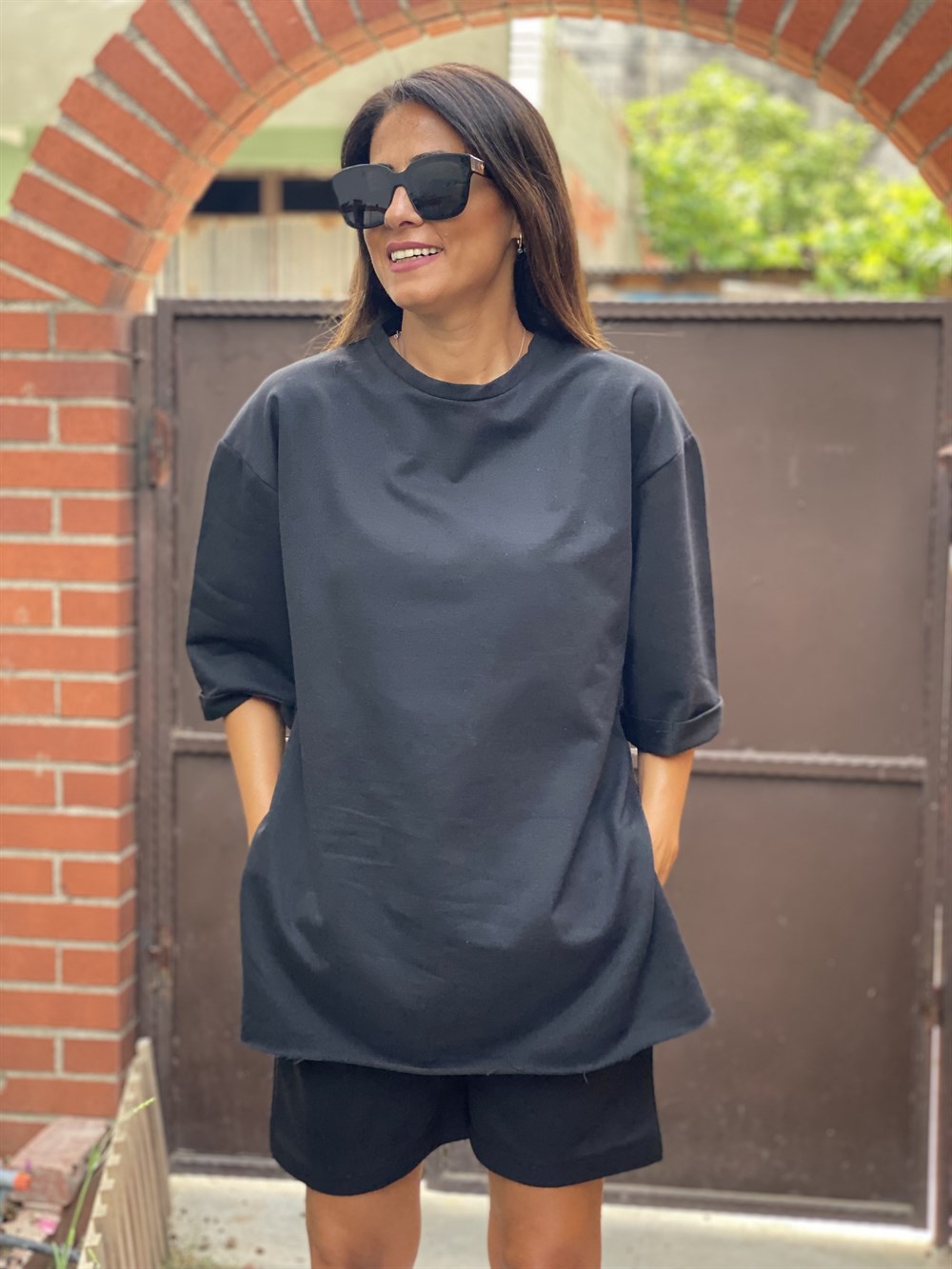 Siyah İki İplik Şortlu Kadın Takım