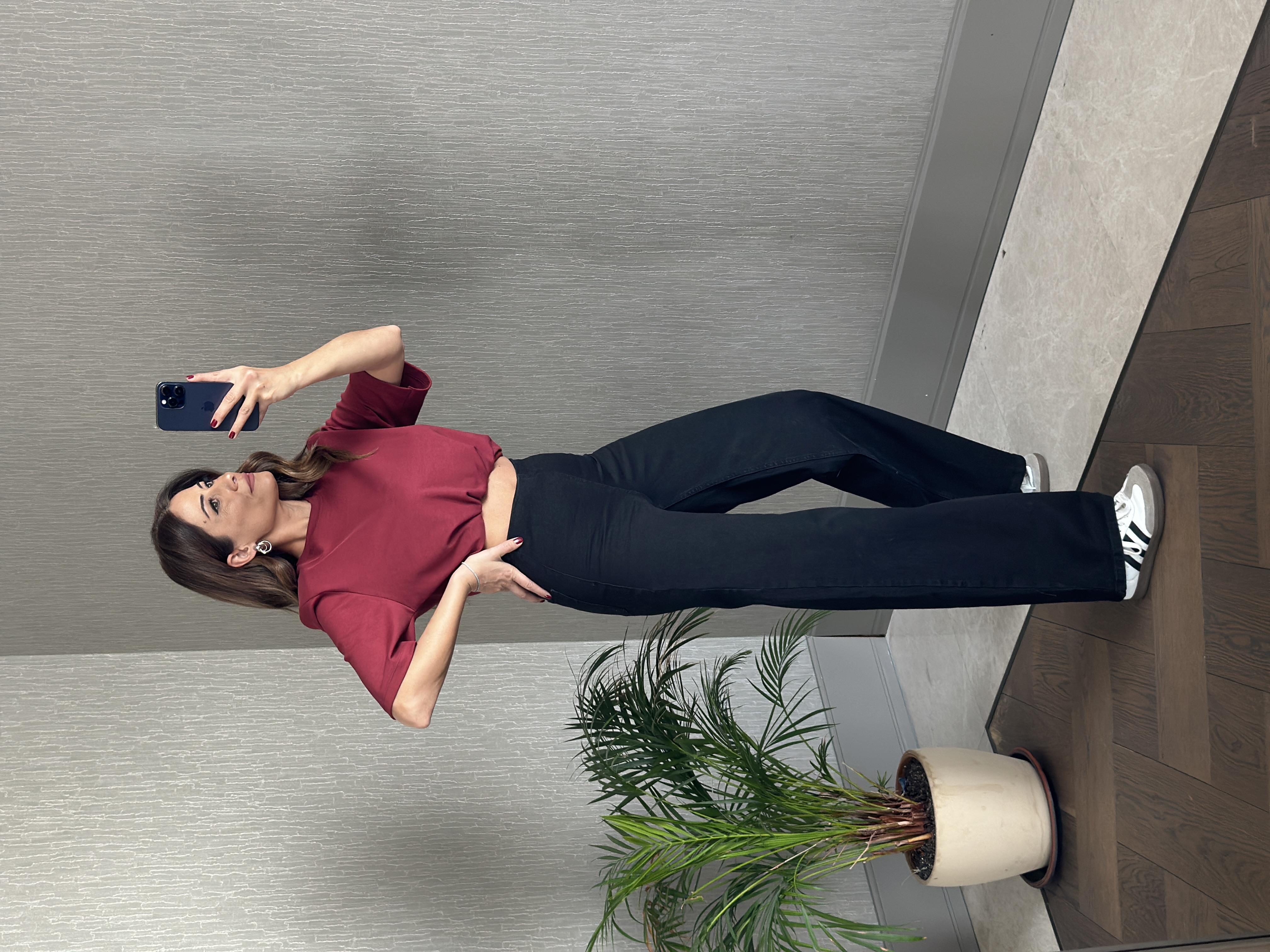 Siyah Karol Beli Lastikli Streç Palazzo Kadın Jean Pantolon