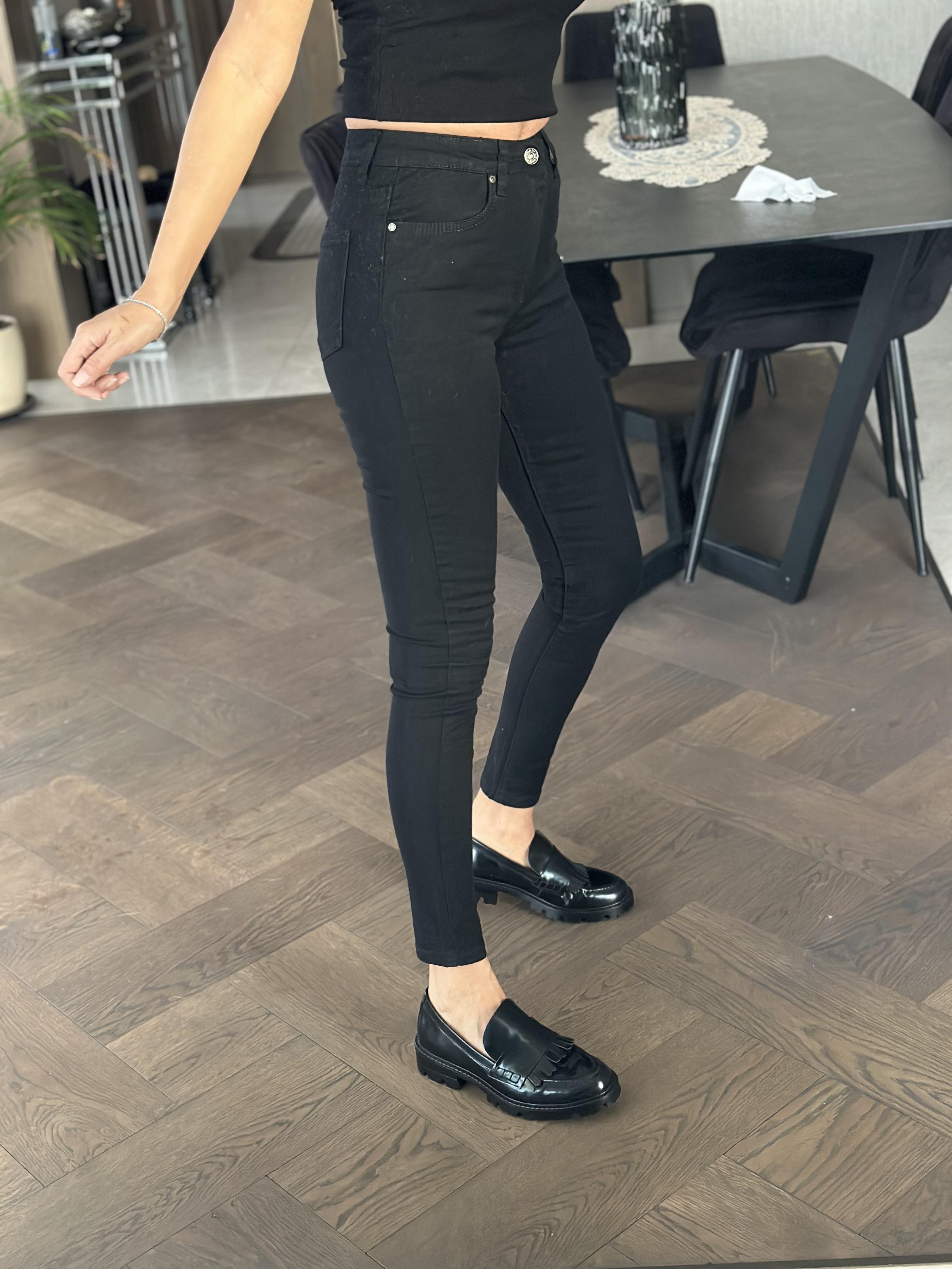 Siyah Karol Cepli Skinny Kadın Jean Pantolon