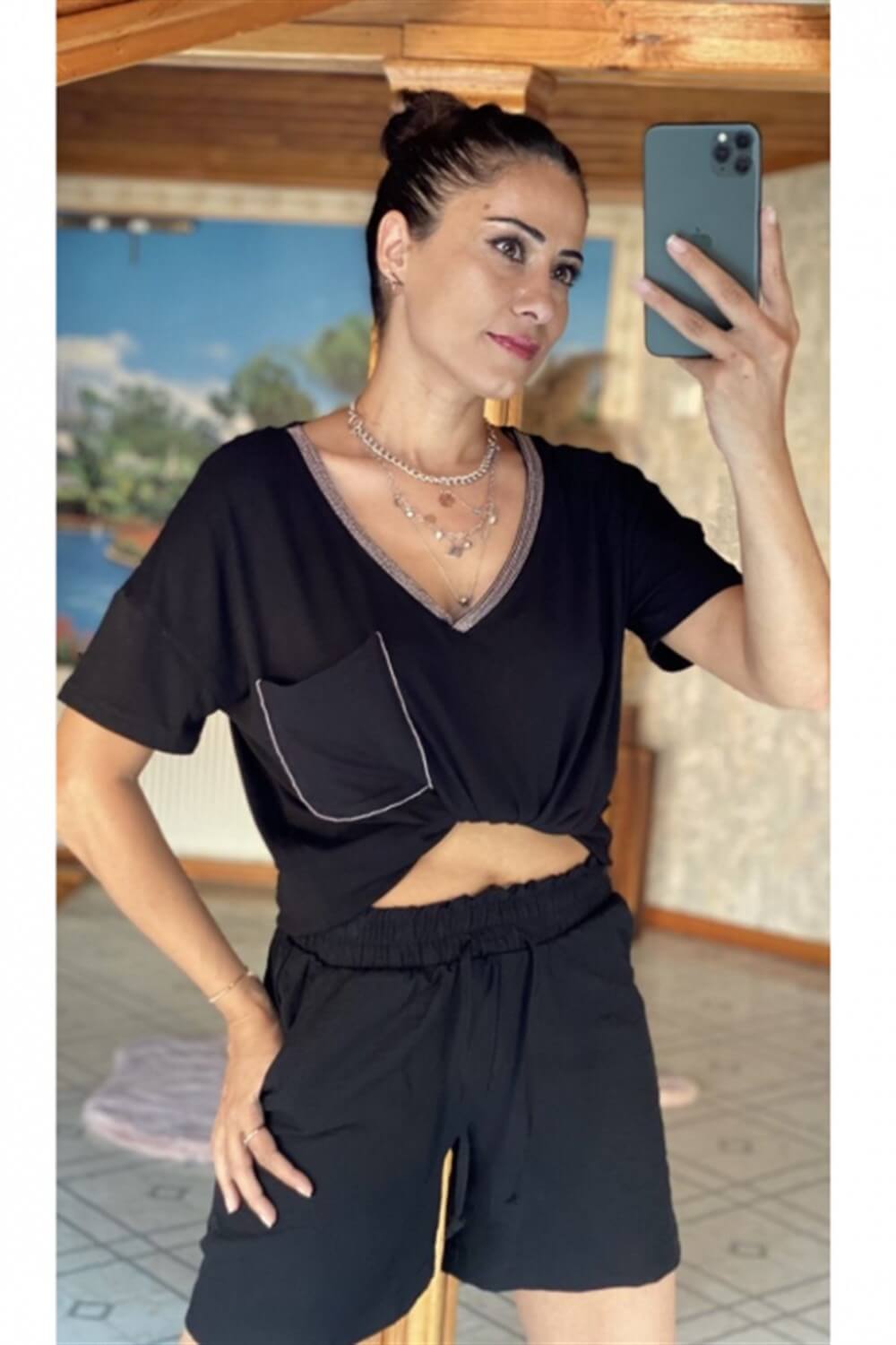 Siyah Keten Şort
